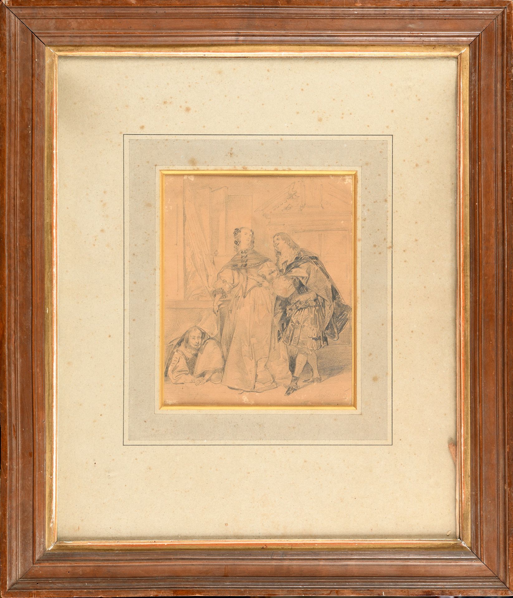 Null Eugène DEVÉRIA (1808-1865) Scène galante 铅笔画，右下角签名，23 x 18 cm (à vue) 带框架：5&hellip;