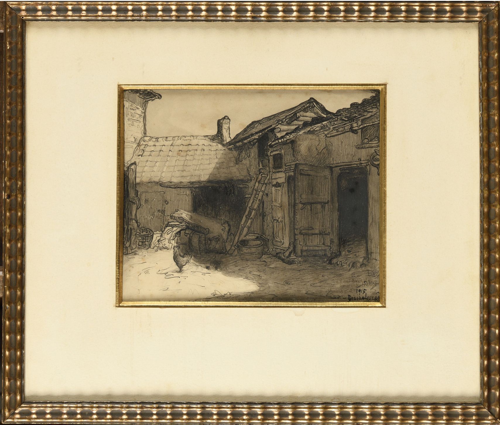 Null Louis Marie DESIRÉ-LUCAS (1869-1949) Cour de ferme Ink and pencil on paper &hellip;