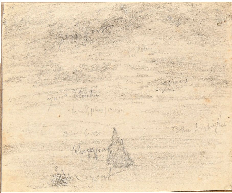 Null Eugène BOUDIN (1824-1898) 天空和海上的帆 铅笔画，有彩色注释 9,7 x 11,6 cm 展览。Eugène Boudin,&hellip;