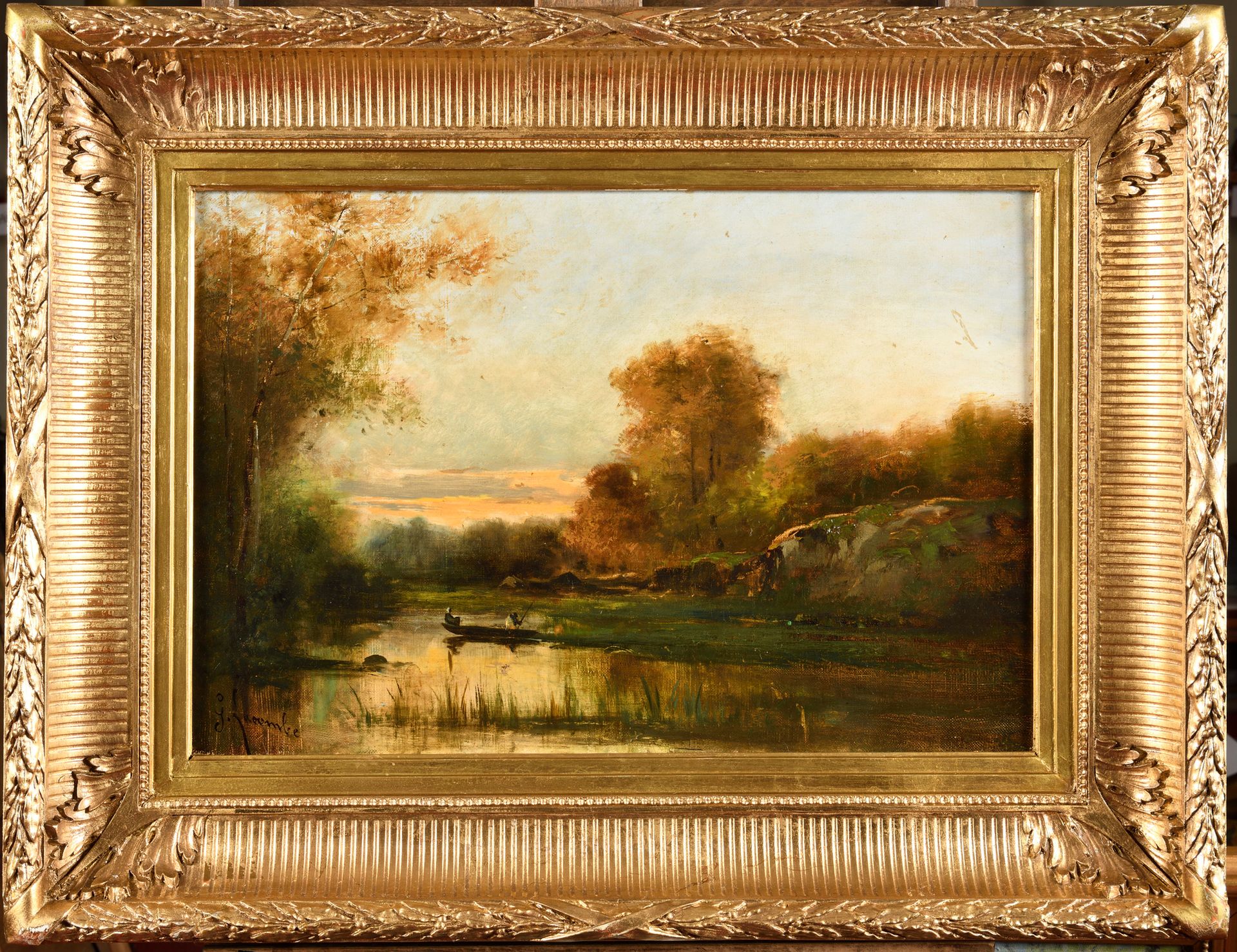 Null 
G.Lacombe (XIXème)
Barque à l'étang Huile sur toile Signé en bas à gauche &hellip;