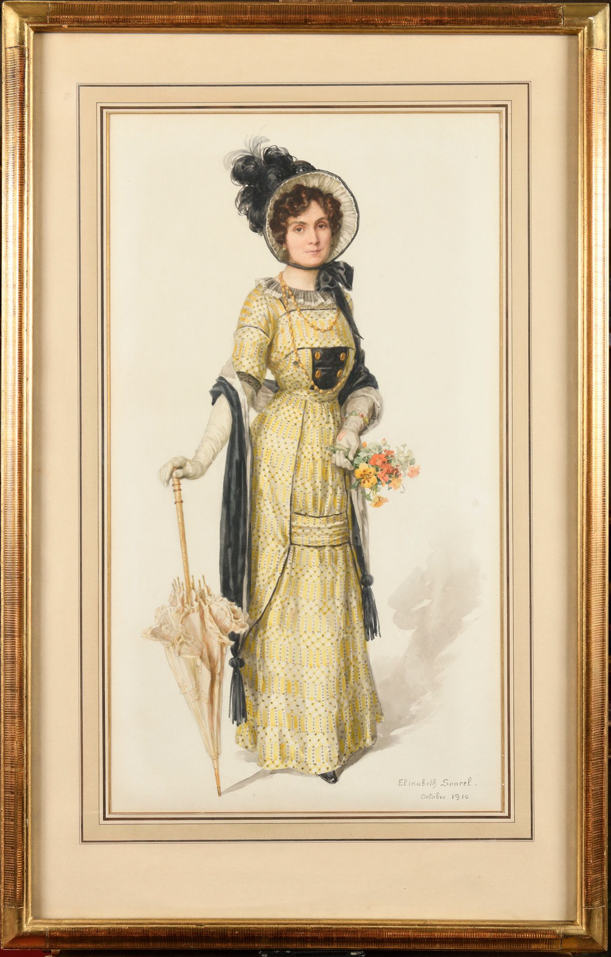 Null Élisabeth SONREL (1874-1953) Elégante à l'ombrelle, Madame Henry Reddon 水彩画&hellip;