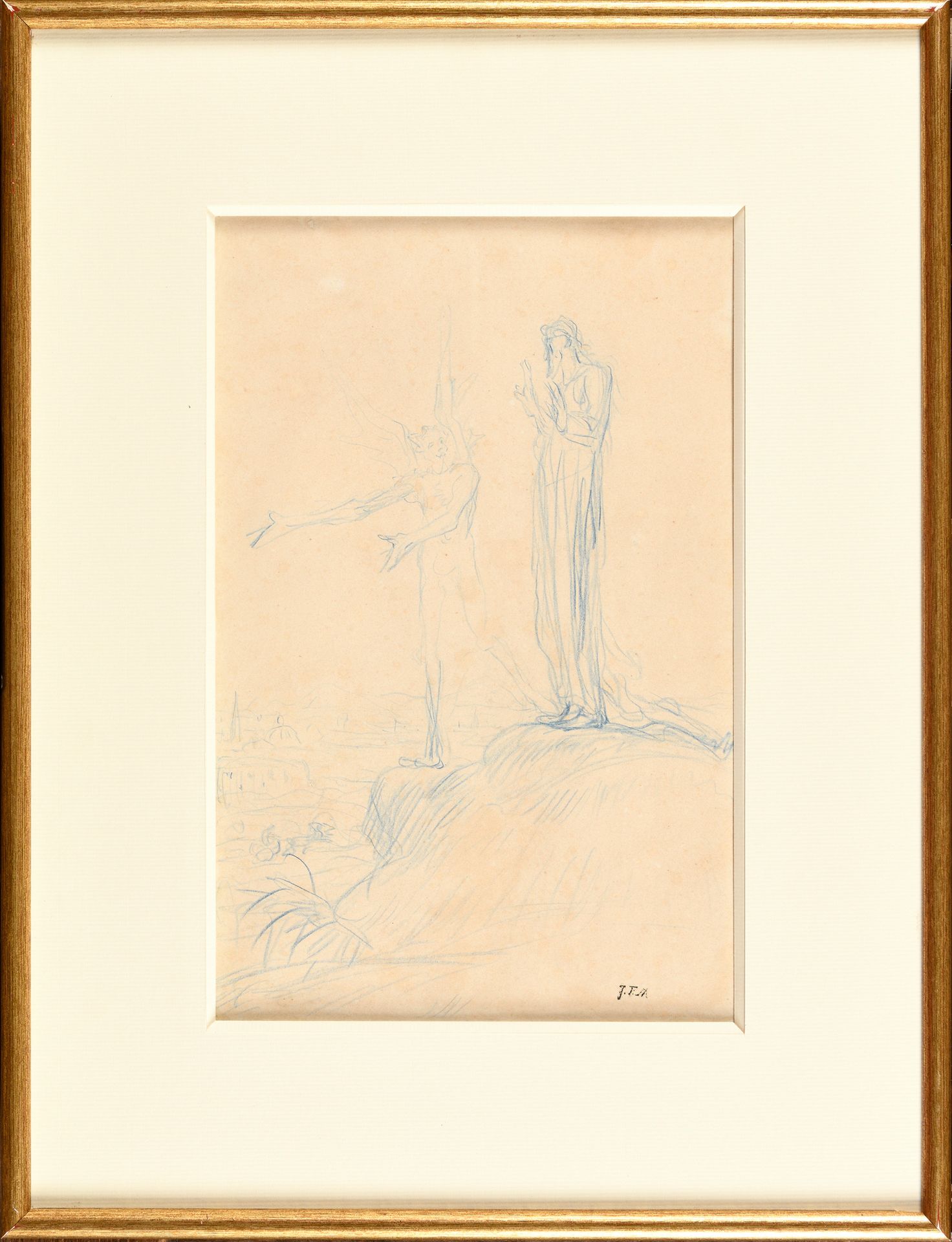 Null Jean-François MILLET (1814-1875) The Temptation of Christ Blue pencil 29.5 &hellip;