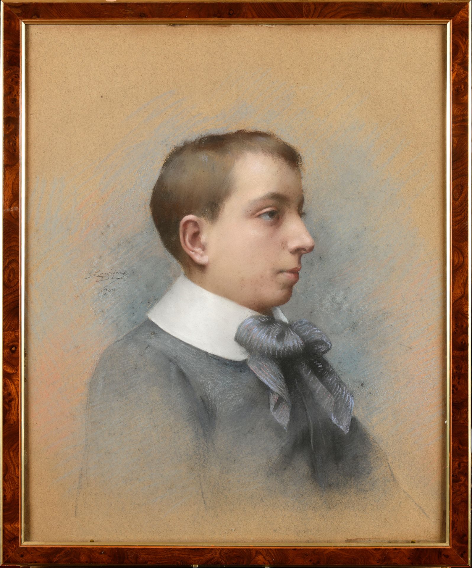 Null Delphin ENJOLRAS (1857-1945) 粉彩画 《年轻男人的肖像》 签名并注明日期 1900年 左边 60 x 48 cm (à v&hellip;