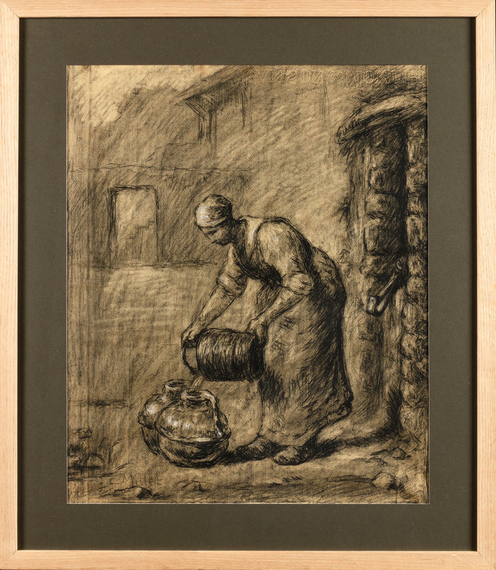 Null Jean-Charles MILLET (1892-1944) Frau am Brunnen Kohle Signiert unten links &hellip;