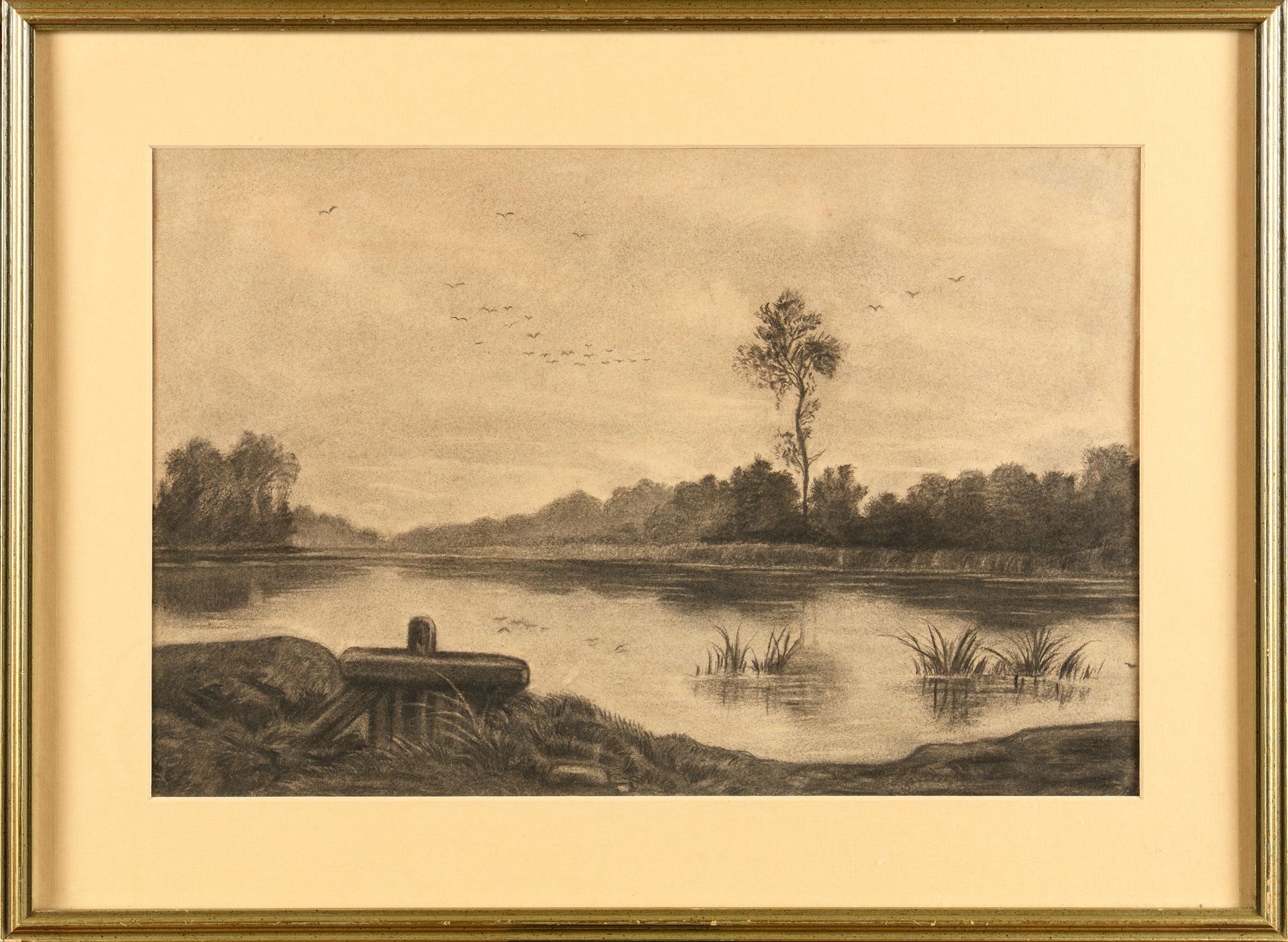 Null Auguste ALLONGE (1833-1898) L'étang Fusain Signé daté en bas à droite sous &hellip;