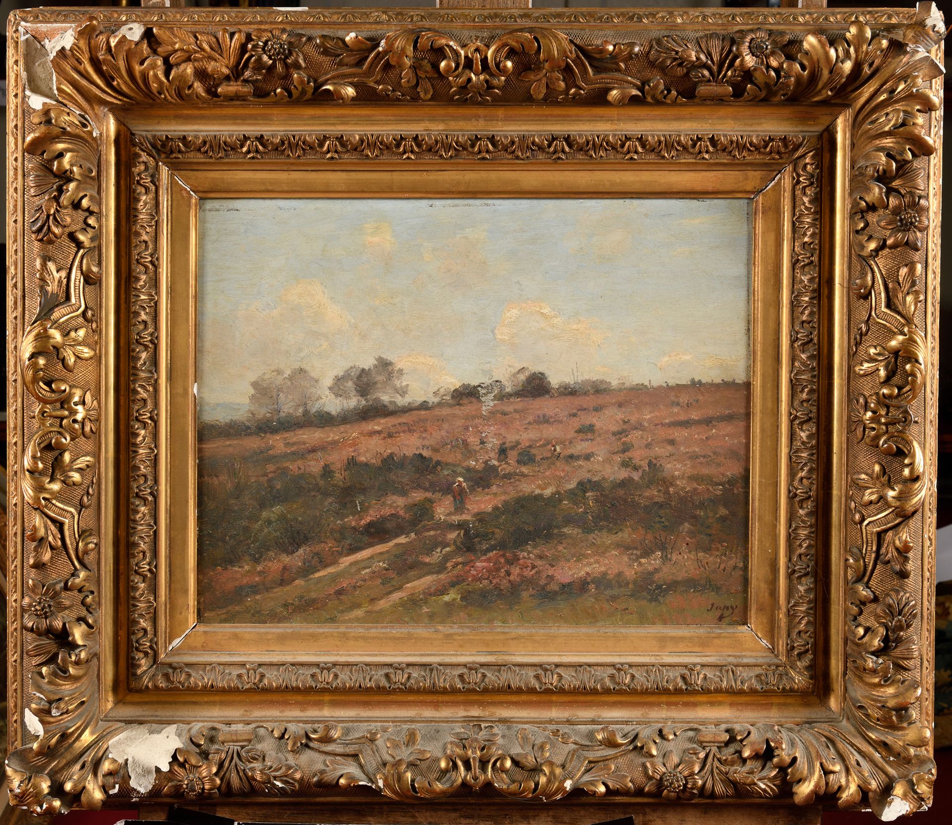 Null Louis Aimé JAPY (1840-1916) Paysanne dans les plaines Öl auf Tafel, rechts &hellip;
