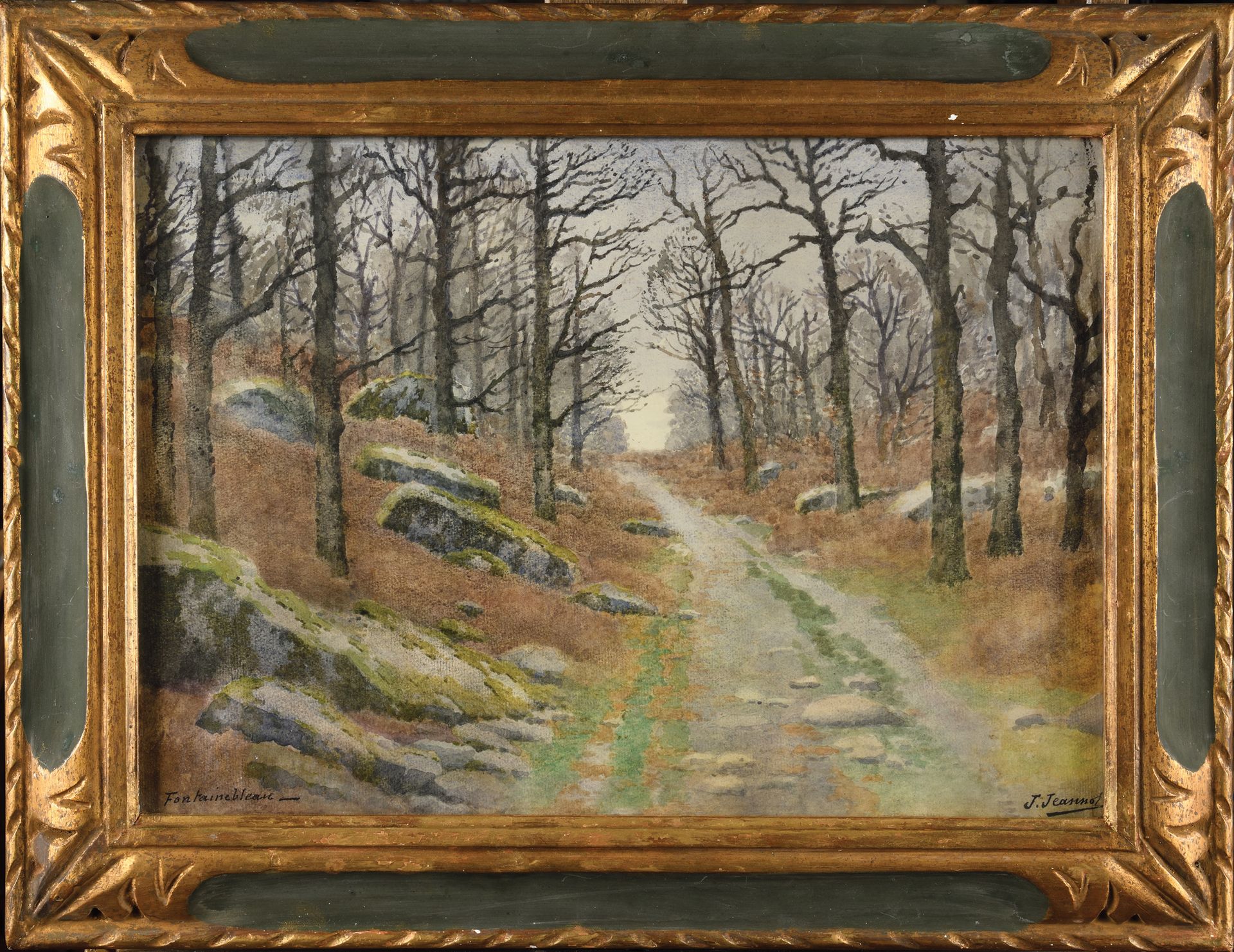 Null Joseph-Clément-Maxime JEANNOT (1855-?) Chemin en fôret de Fontainebleau 水彩画&hellip;