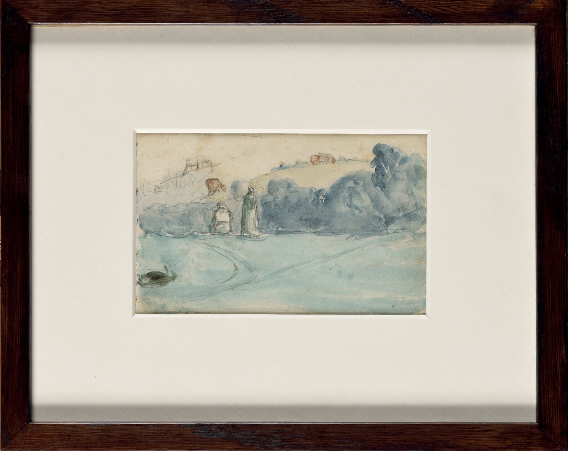 Null Jean-François MILLET (1814-1875) Paysage du Cotentin Aquarelle, porte le ca&hellip;