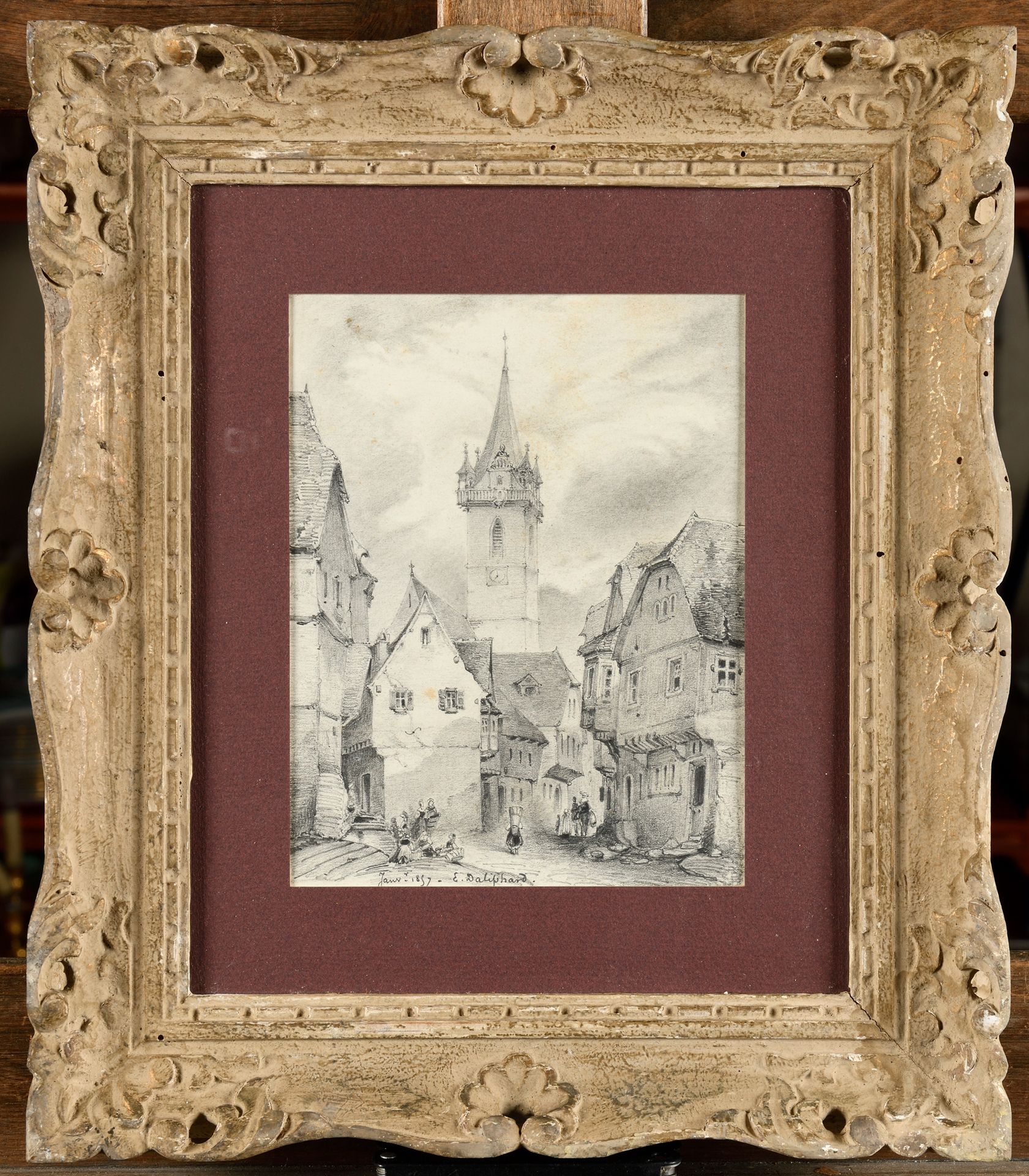 Null Edouard DALIPHARD (1833-1877) Vue de Rouen Pencil drawing, signed and dated&hellip;