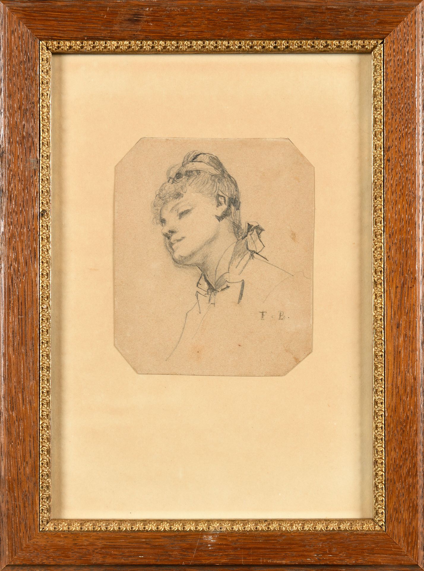 Null ECOLE FRANCAISE du XIXème SIECLE Portrait de jeune femme Dessin au crayon M&hellip;