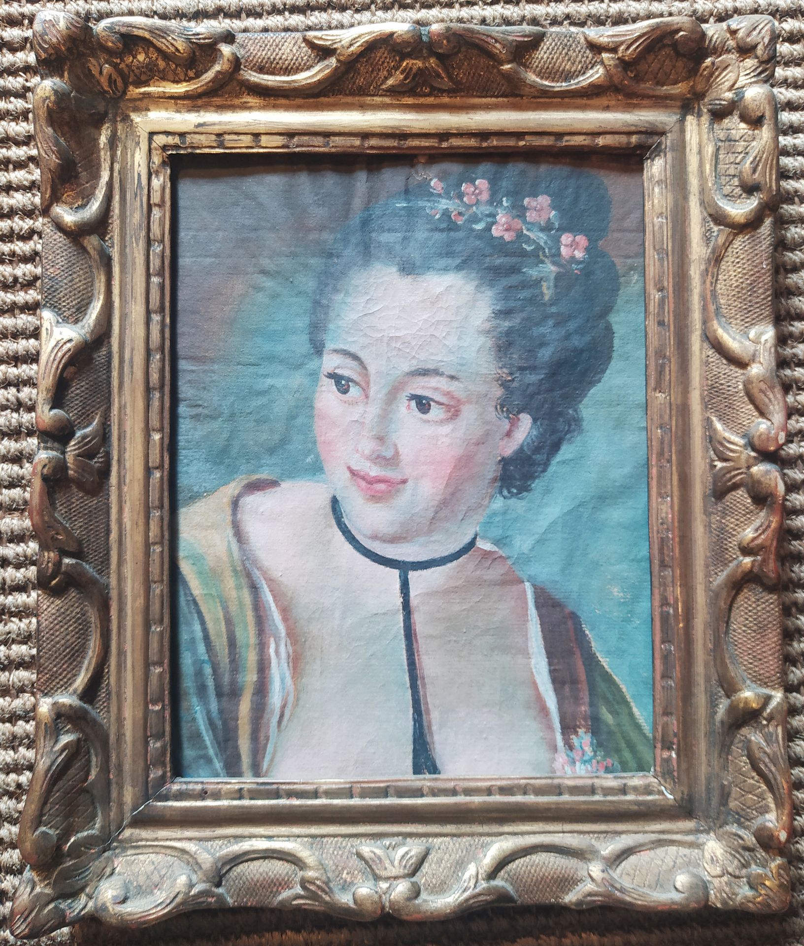 Null 在18世纪的味道 一个年轻女孩的半身三视图 纸上水彩画 27 x 20厘米