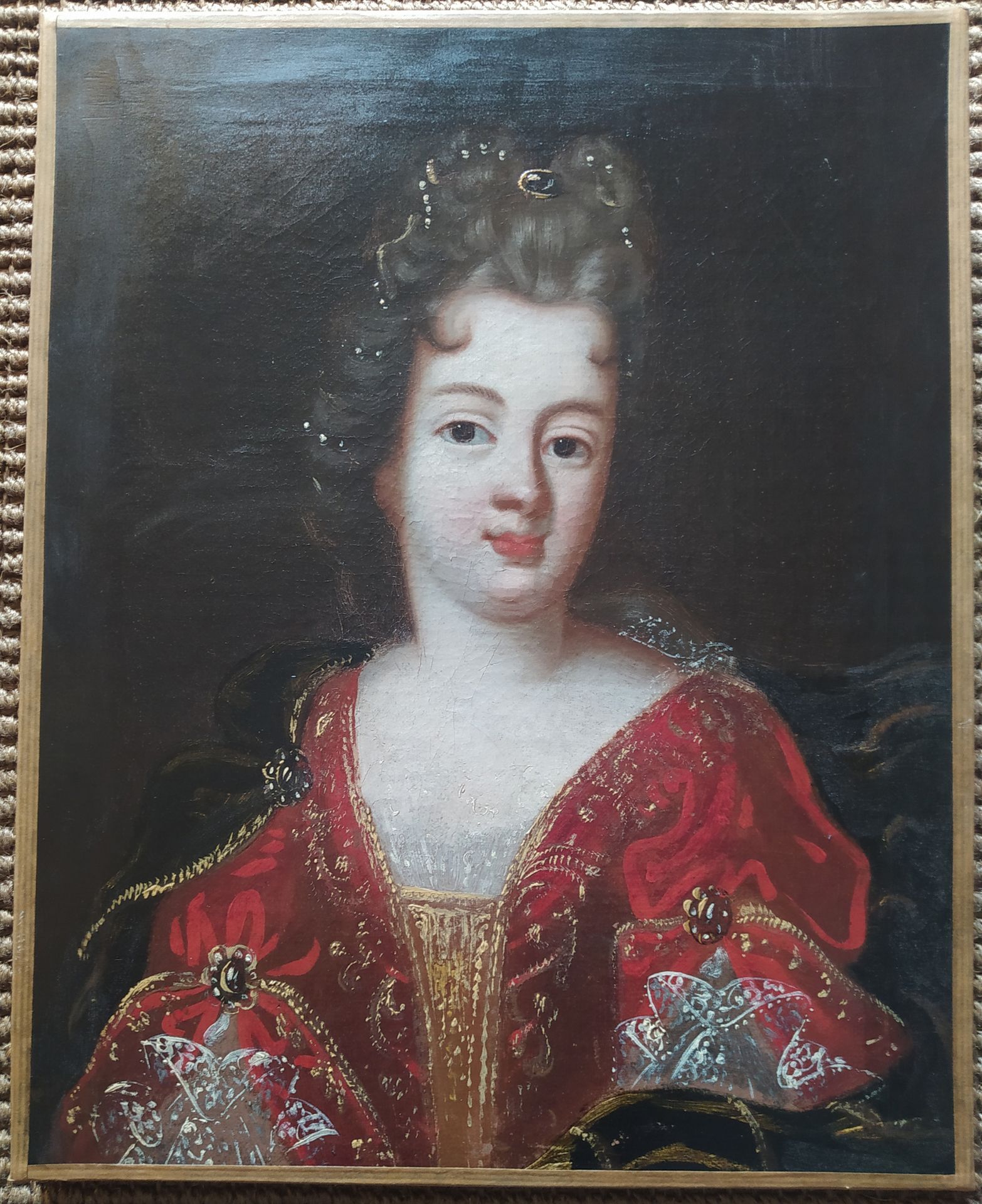 Null 法国学校 约1680年，皮埃尔-米尼亚尔的随行人员 身穿红色礼服的妇女肖像 帆布 41 x 33厘米 无框