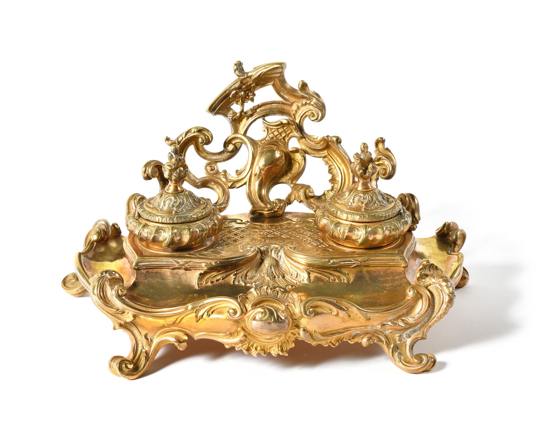 Null An ormolu and chiselled ormolu writing case with two covered cups. Louis XV&hellip;