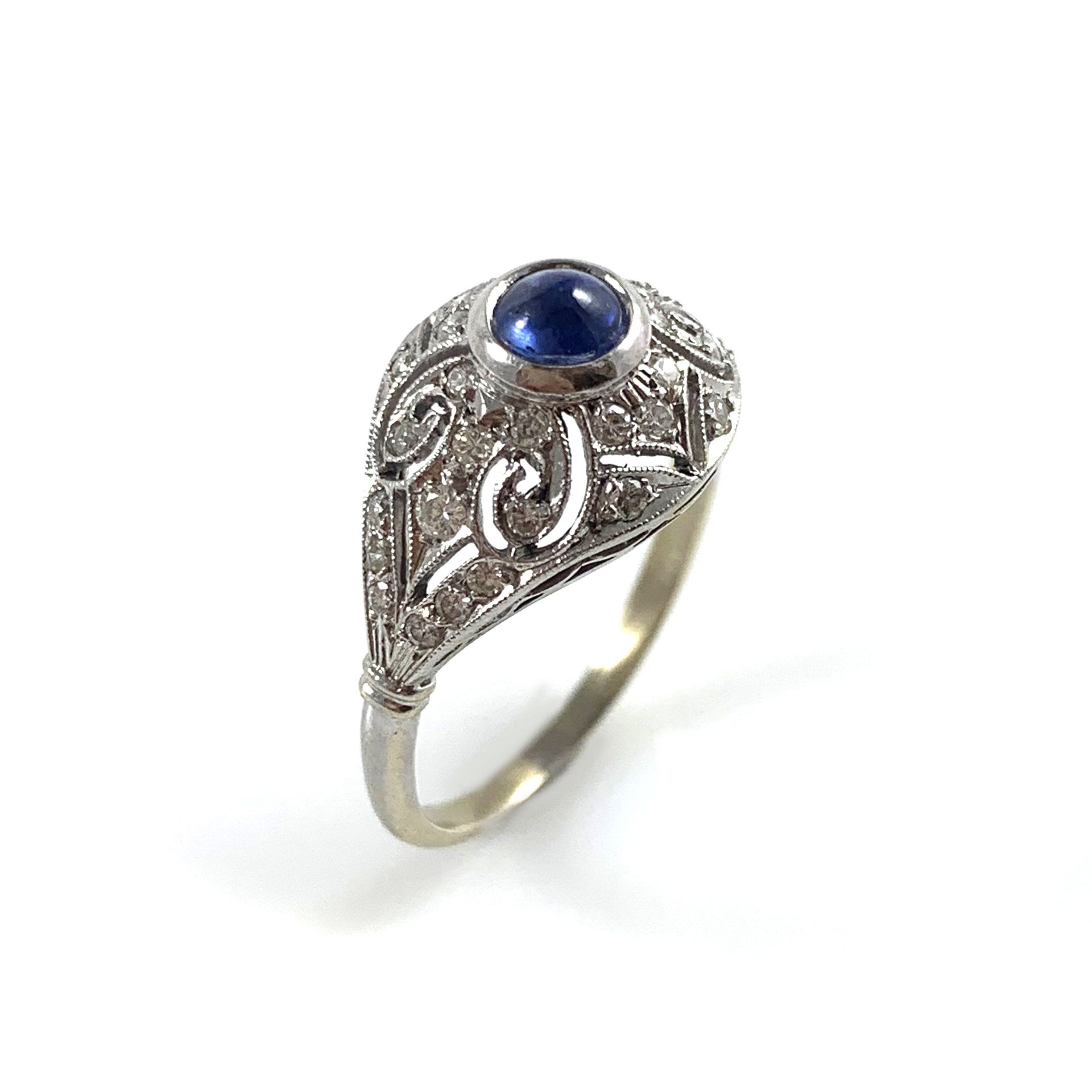 Null ART DECO RING set with a cabochon sapphire in a geometrical design paved wi&hellip;