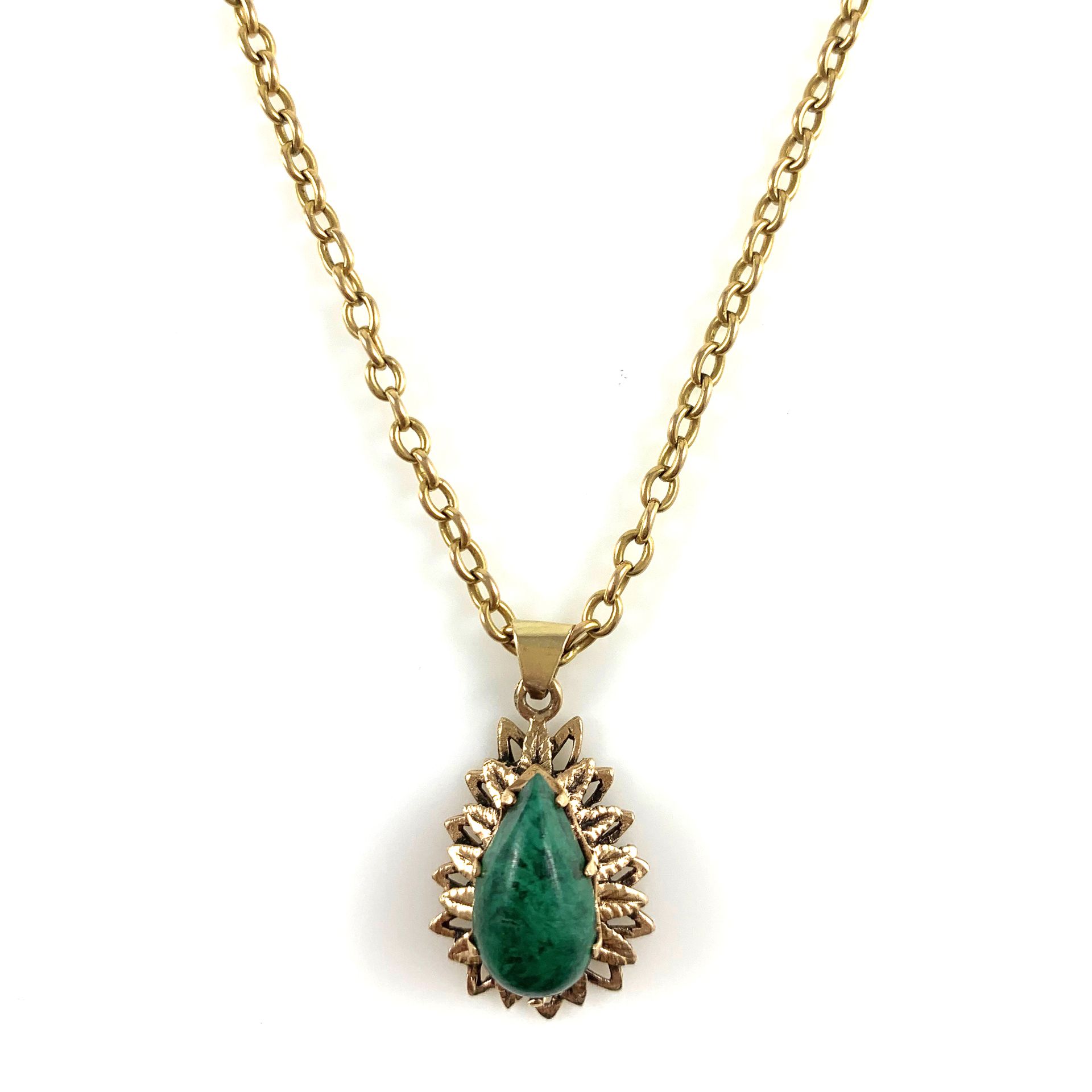 Null PENDANT adorned with a pear-shaped malachite cabochon in a foliage setting.&hellip;