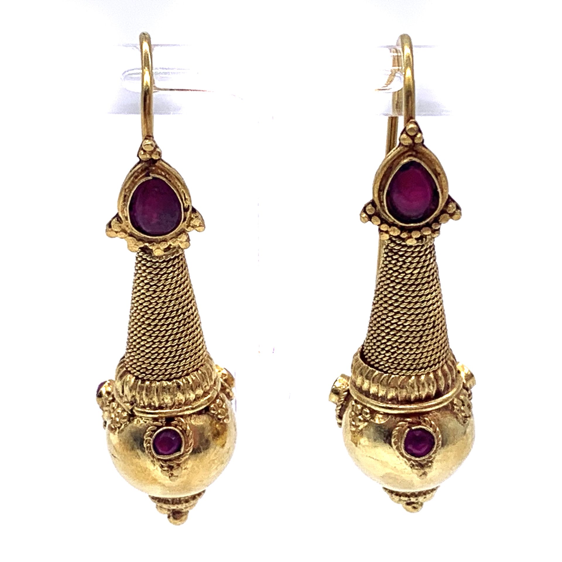 Null PAIR OF EARRINGS with a drop shape adorned with filigree and beads studded &hellip;