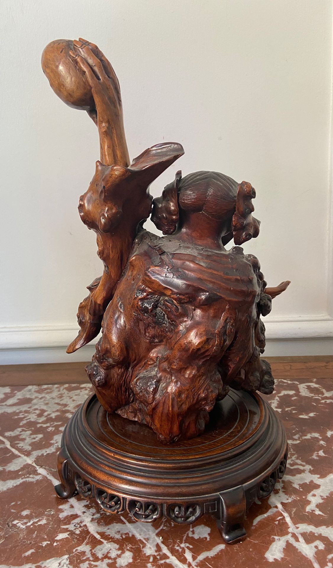 Null CHINA Carved wood group representing Shoulao. Height : 38 cm (Accidents and&hellip;