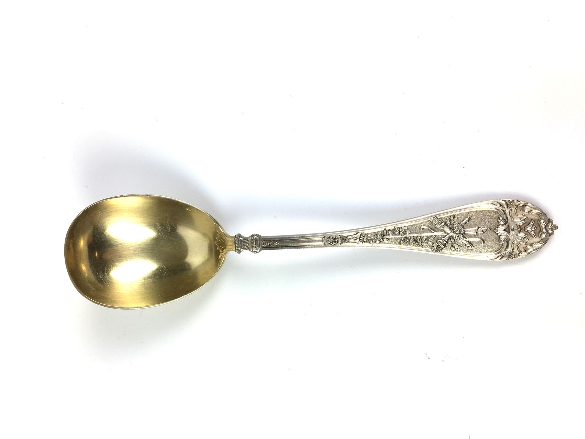 Null Beautiful silver and vermeil CREAM SPOON chased with rosettes, flowers and &hellip;