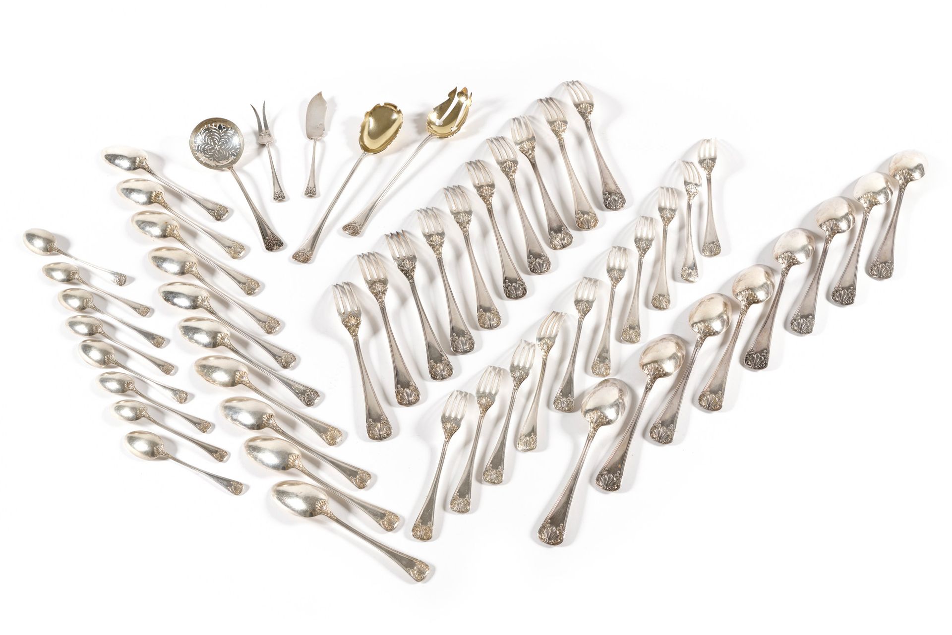 Null silver dinnerware set including : - 28 large forks - 8 large spoons - 10 de&hellip;