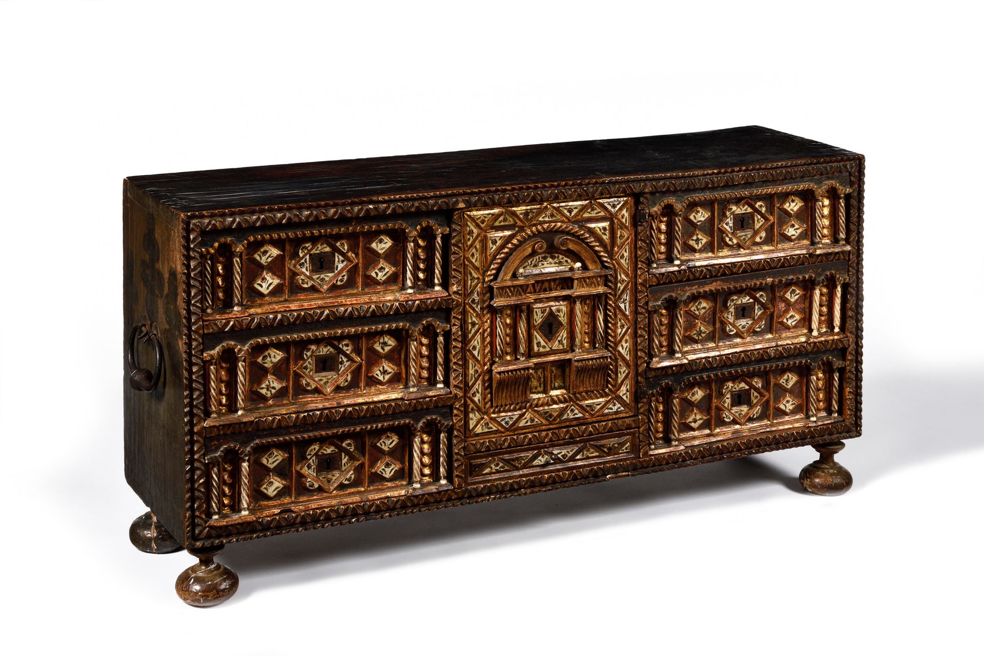 Null CABINET called BARGUENO in painted and gilded wood, inlaid with bone plates&hellip;