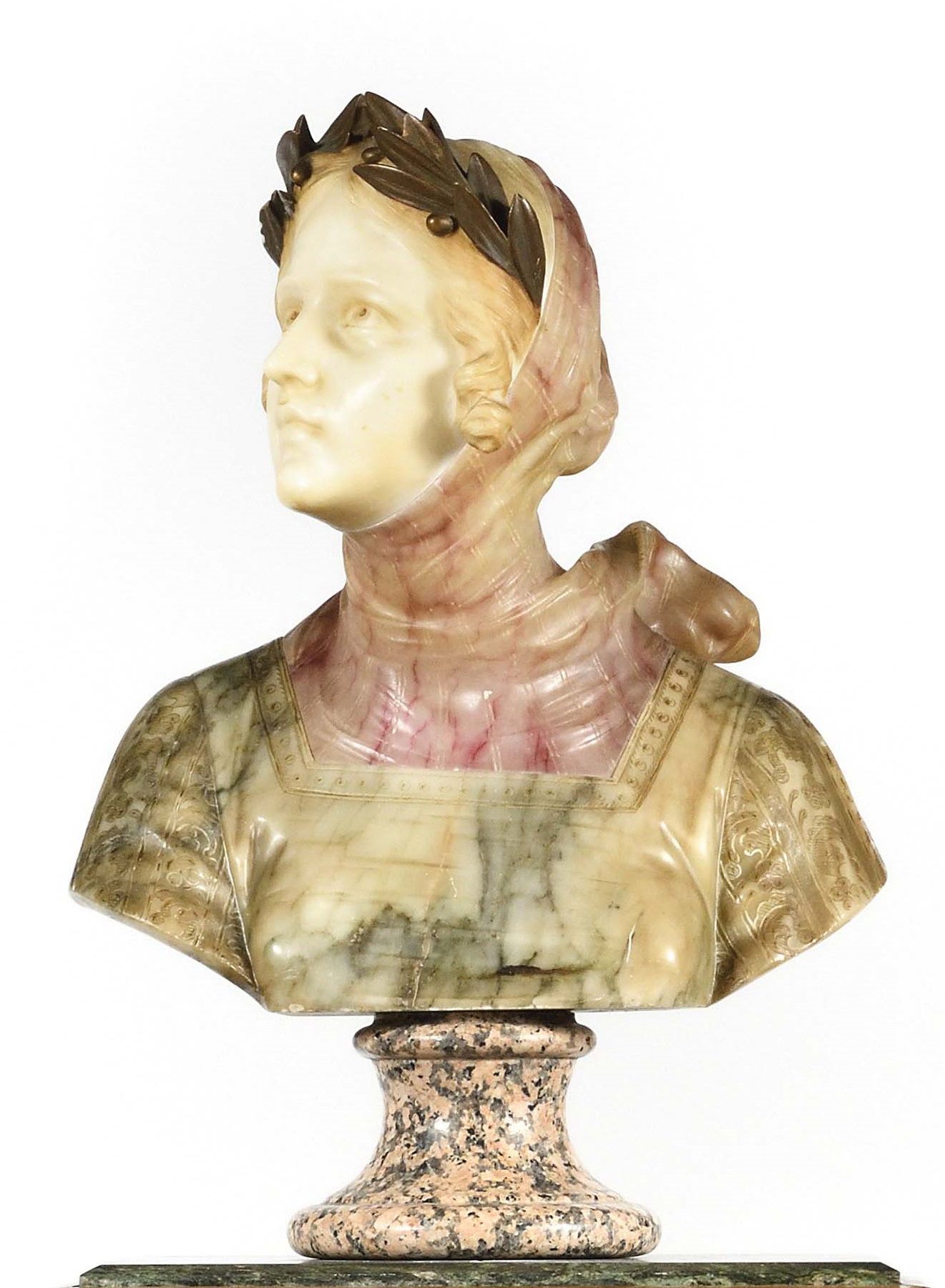 Null DEL SIGLO XVII Busto de mujer con corona de laurel Mármol policromado y ala&hellip;