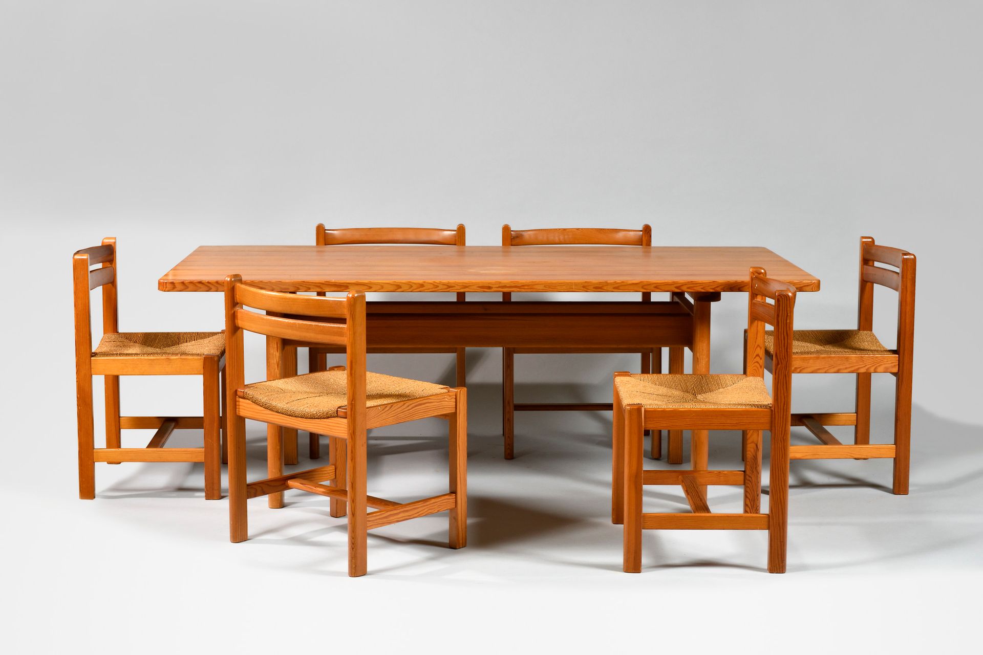 Null BORGE MOGENSEN (1914-1972) Karl ANDERSSON & SÖNER Publisher 长方形的松木桌面，高支架和六把&hellip;