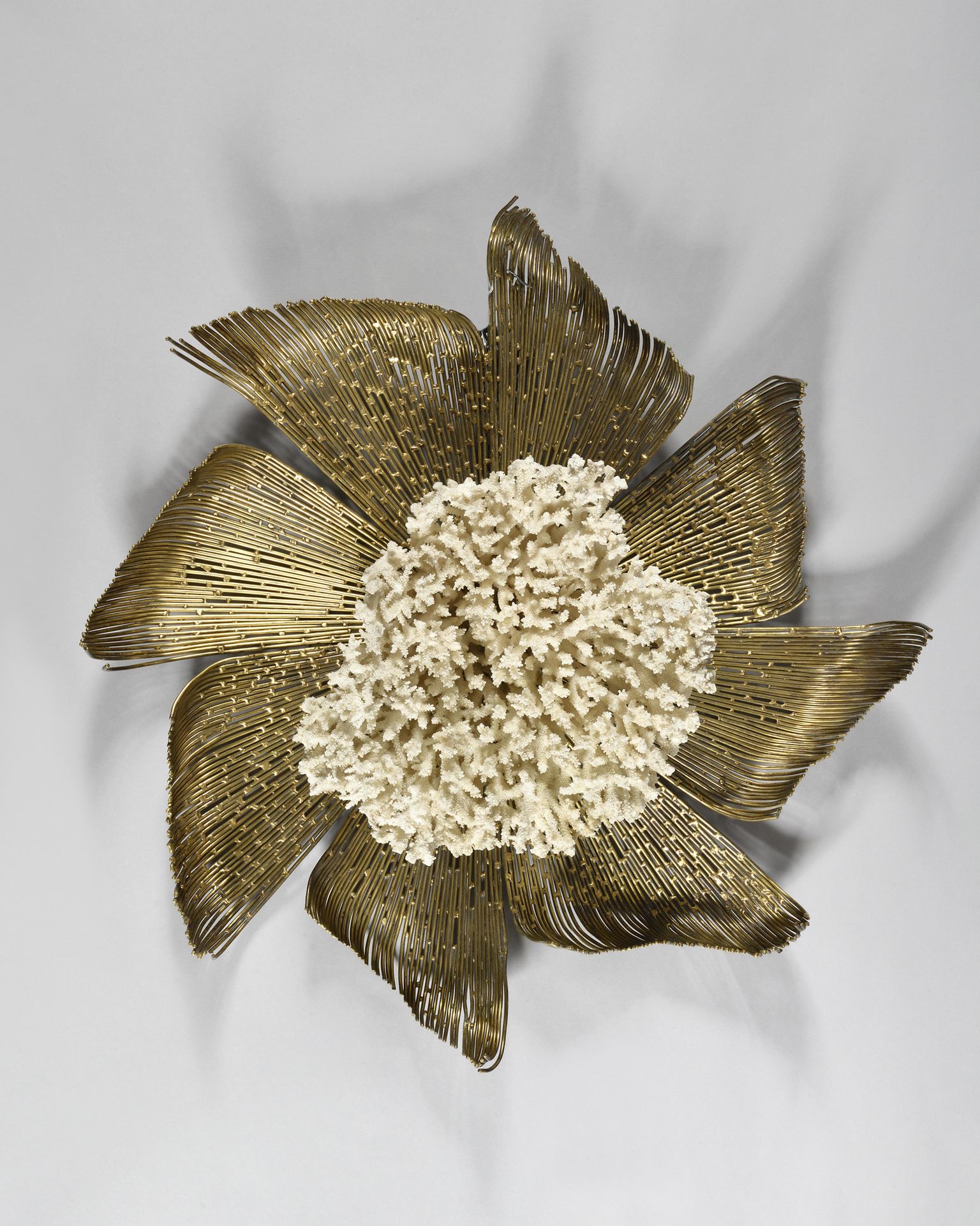 Null JACQUES DUVAL-BRASSEUR (生于1934年) 雕塑以一枝大的白珊瑚为中心，由八个弯曲的铜丝鳍组成的框架，改造后的悬挂系统 高度：1&hellip;