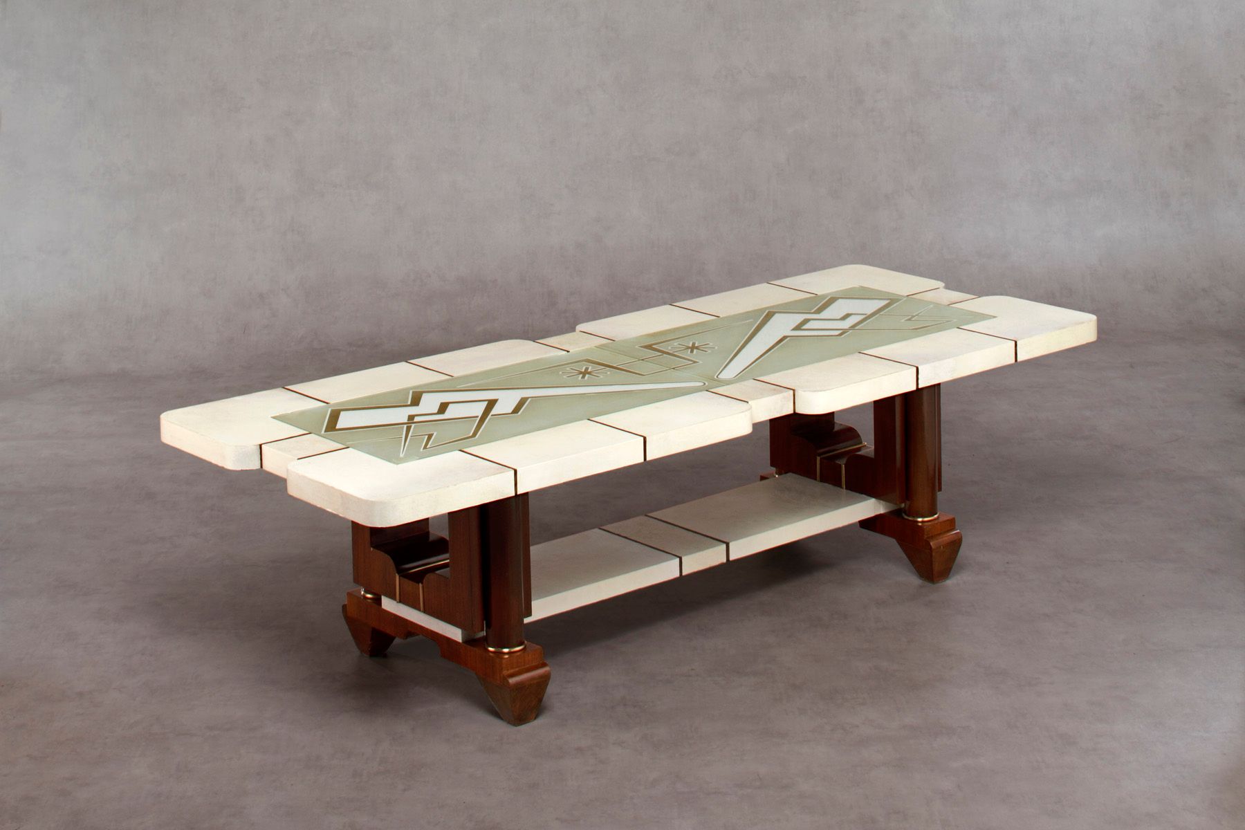 Null WORK IN THE ART DECO STYLE Low table with a rectangular top cut out of parc&hellip;