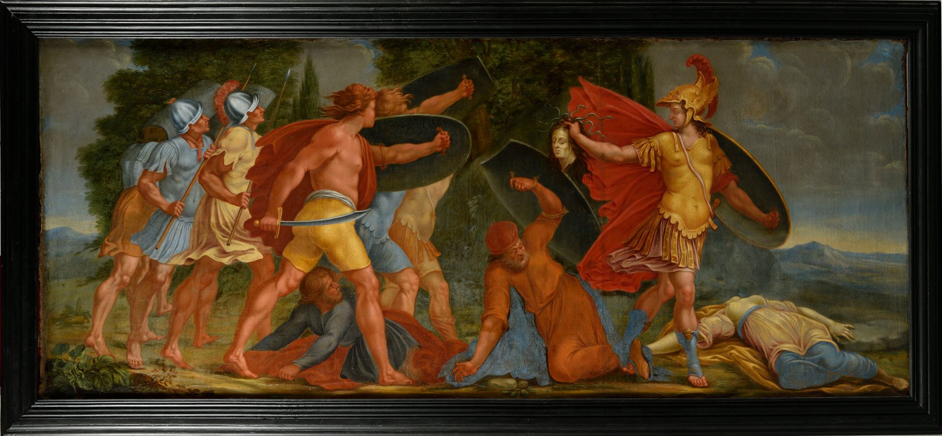 Null 16世纪的教育，在POLIDORO DA CARAVAGGIO(1492-1543)之后 珀尔修斯挥舞着美杜莎的头颅 古代的胜利 大的一对油画 高度7&hellip;
