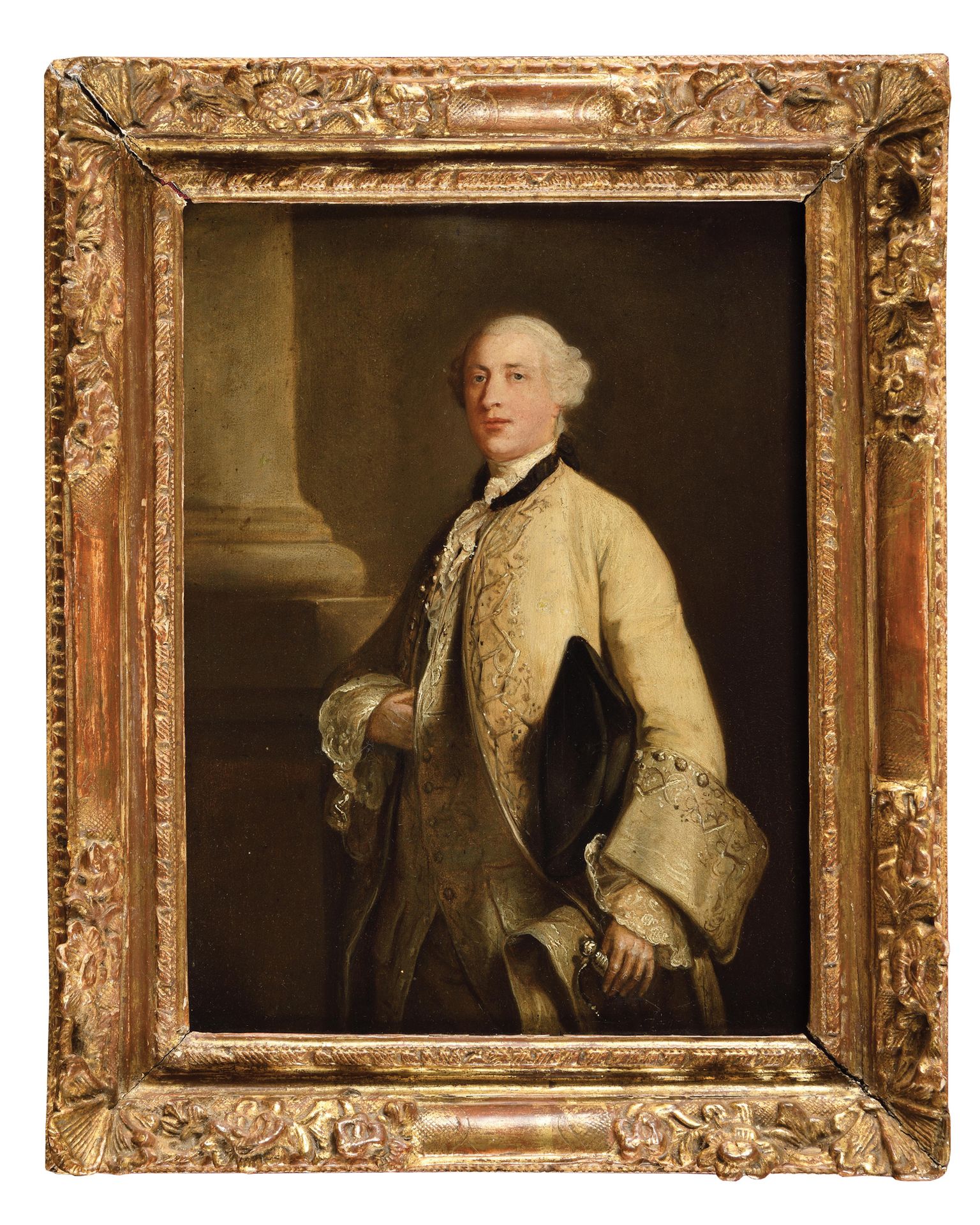 Null 阿兰-拉姆塞(1713-1784) 推测为理查德-格林维尔-坦普尔爵士，第二任坦普尔伯爵的肖像 油画，无签名 25 x 20.3 cm 鎏金木和雕花框&hellip;