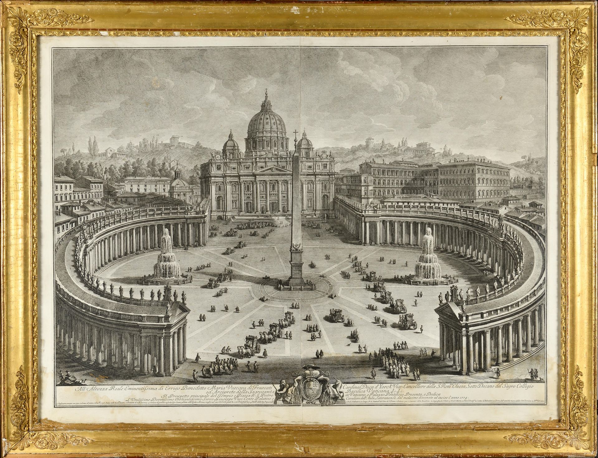Null 19世纪回声报 罗马圣彼得广场的景色 雕刻高度76厘米-宽度103厘米（镀金木框） 这幅景色制作于19世纪初，以纪念约克郡红衣主教亨利-本尼迪克特-斯&hellip;
