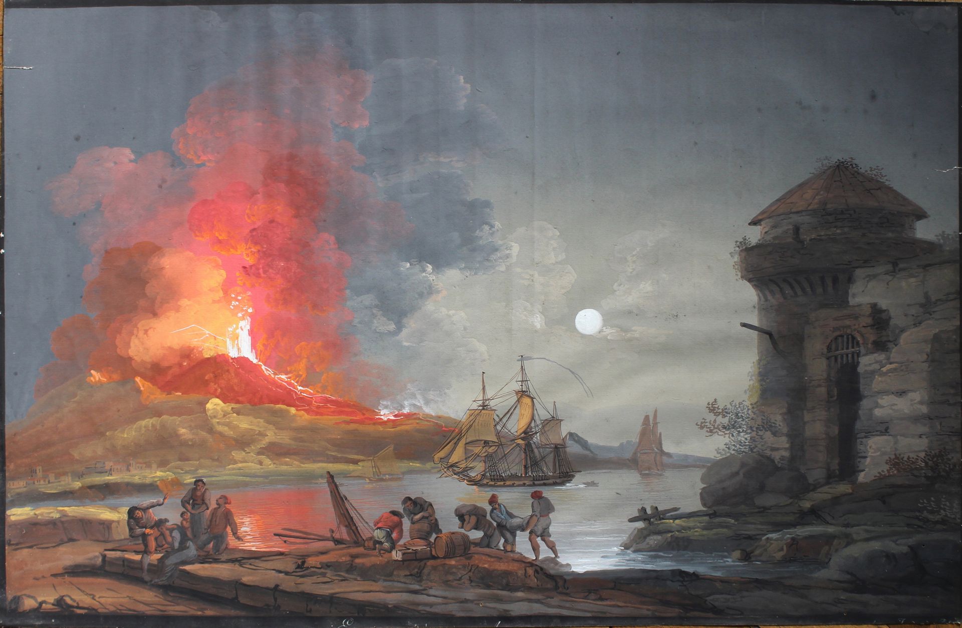 Null The eruption of Vesuvius Gouache 49 x 76 cm Trace of signature in the lower&hellip;