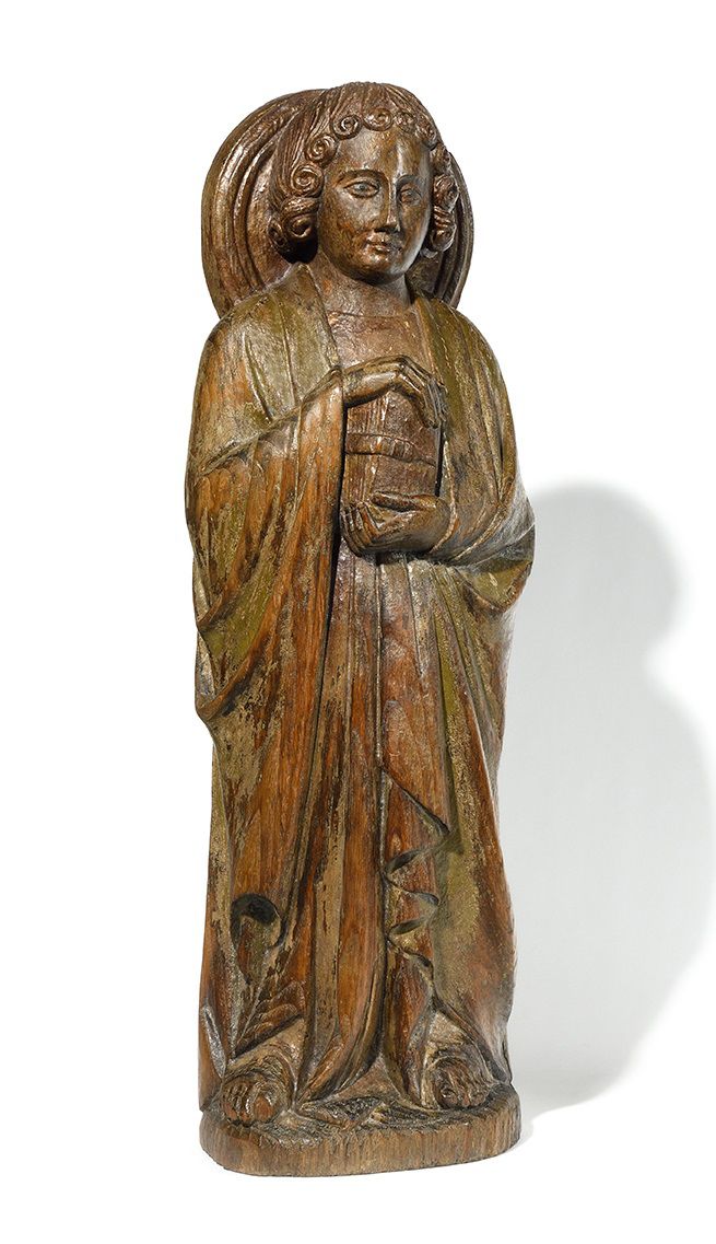 Null 16th CENTURY EDUCATION Saint John presenting the Gospel Carved wood sculptu&hellip;