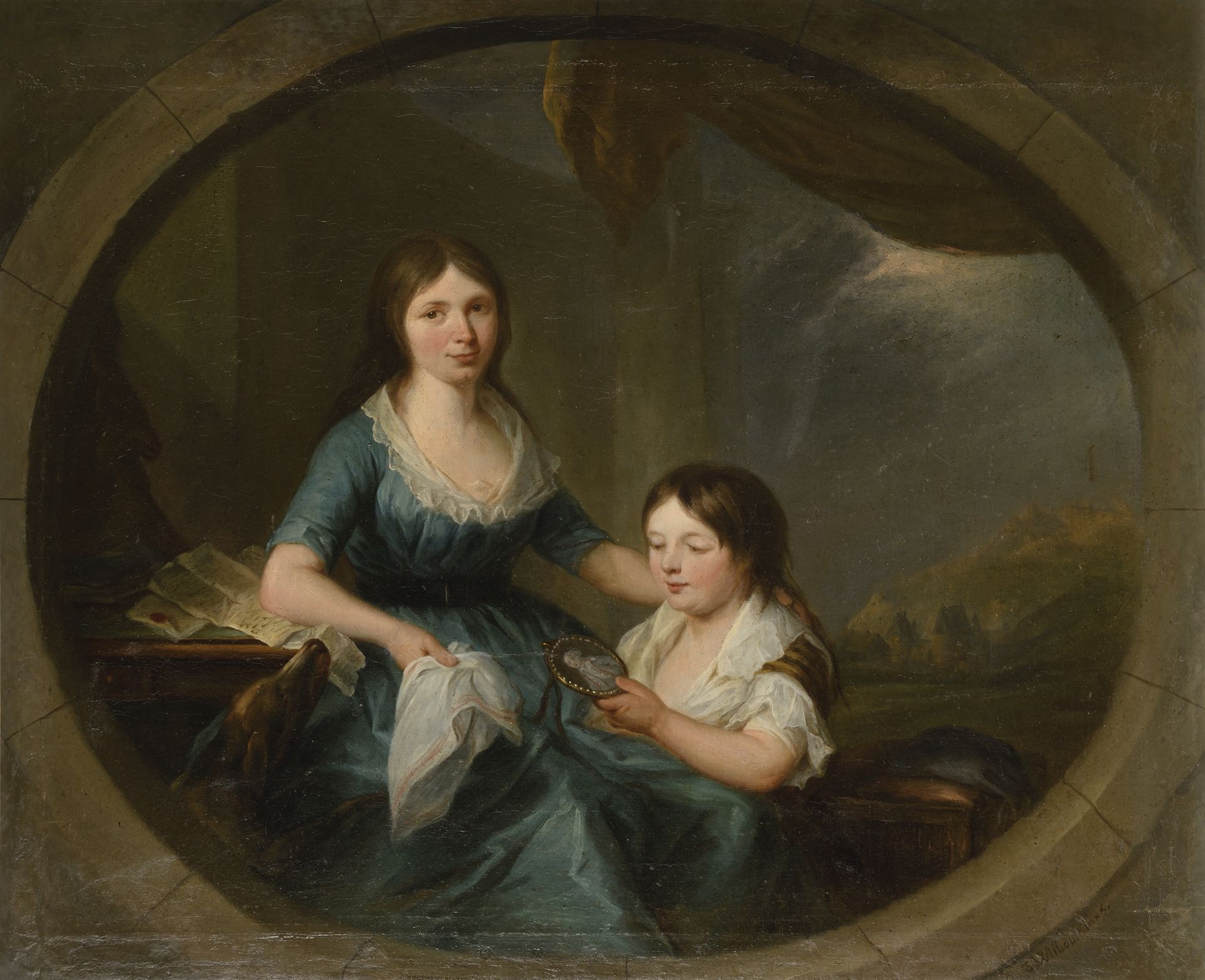 Null JACQUES WILBAUT (1729-1816) 母亲和孩子的缩影 布面油画，右下角有签名 高度66,4厘米-宽度81厘米（修复）。