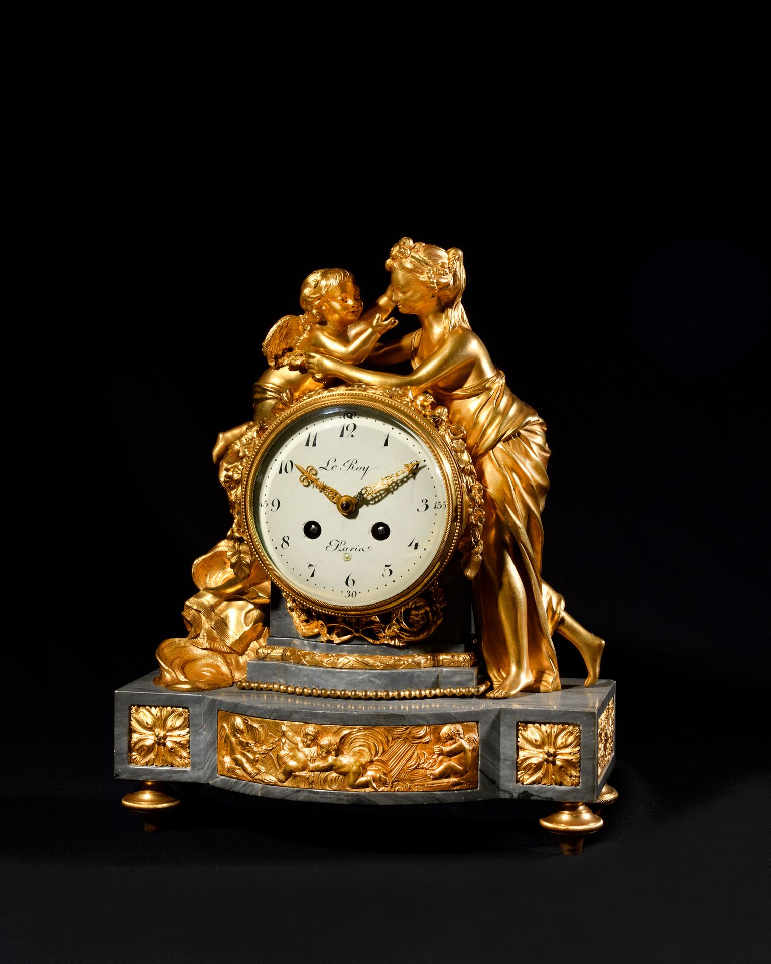Null An ormolu and blue Turquin marble clock representing Venus and Love, restin&hellip;
