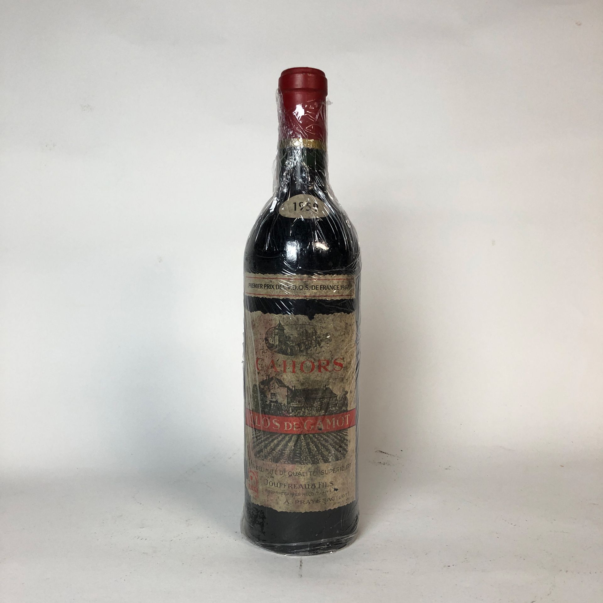 Null 1 Flasche CAHORS 1959 Clos de Gamot (Etikett beschädigt, schmutzig, markier&hellip;