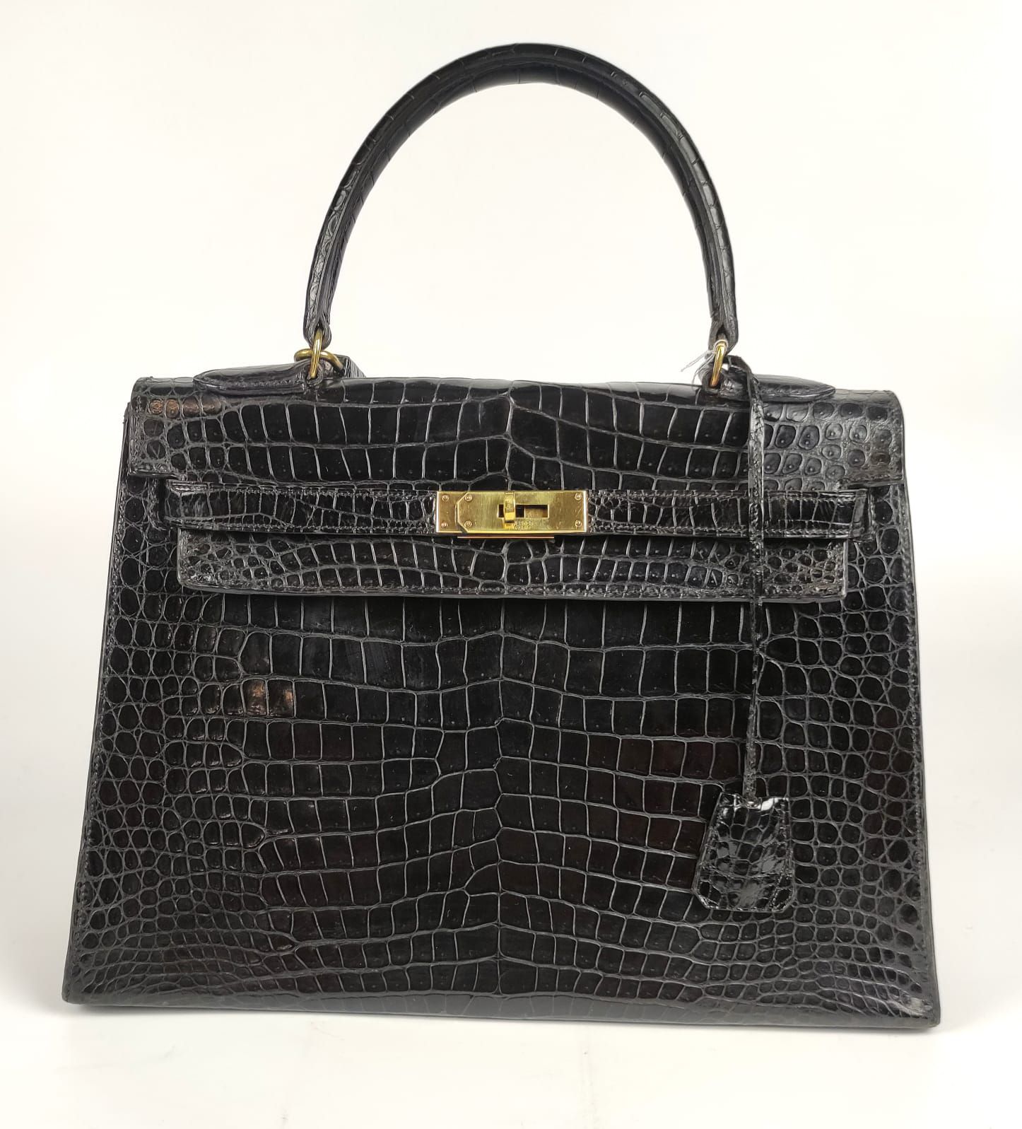 Null HERMES PARIS Handtasche 'KELLY' 32 cm aus schwarzem Singapur-Krokodil (Croc&hellip;