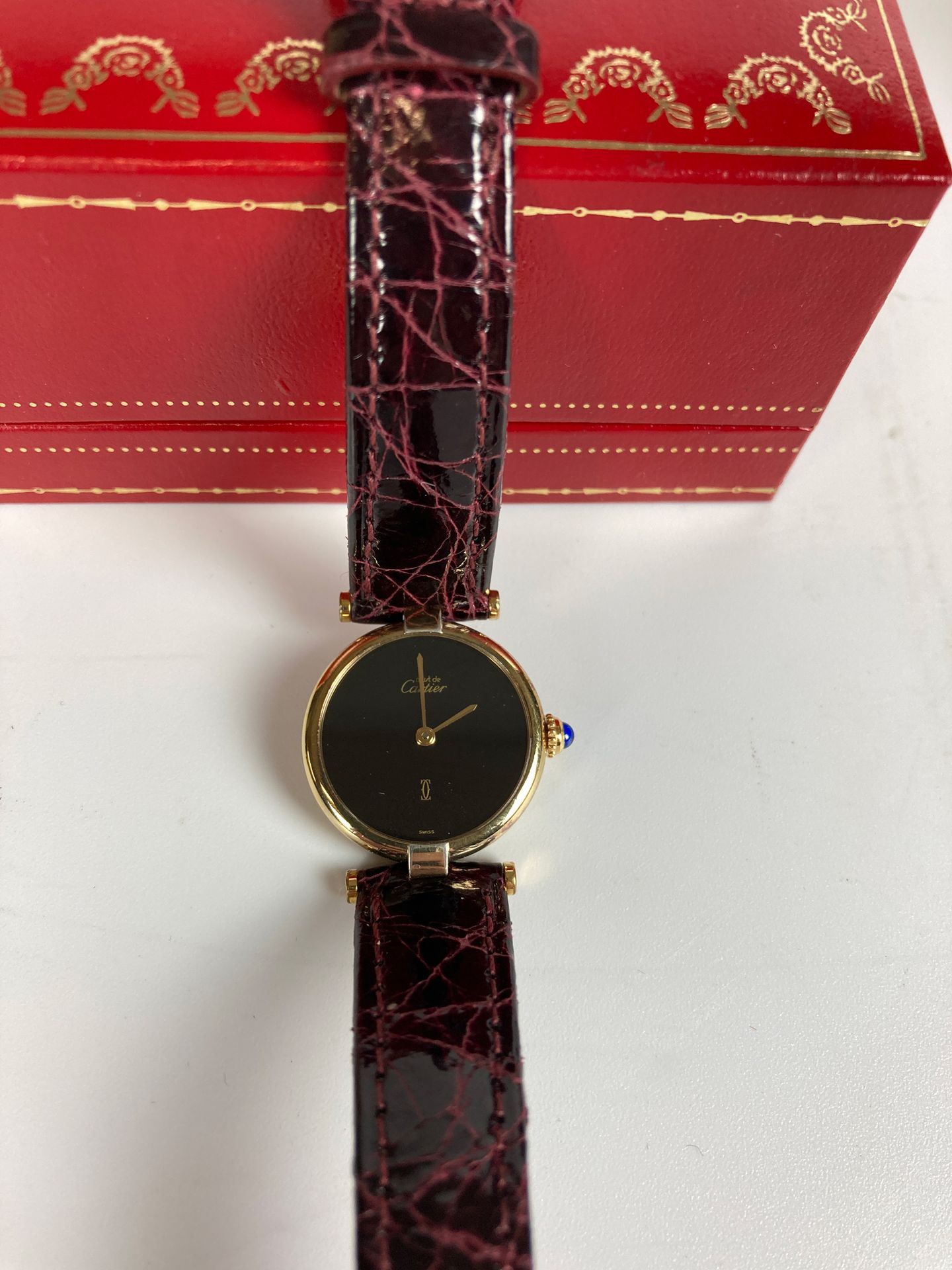 Null CARTIER Quartz watch Must Vendôme model in vermeil Black dial Cartier croco&hellip;