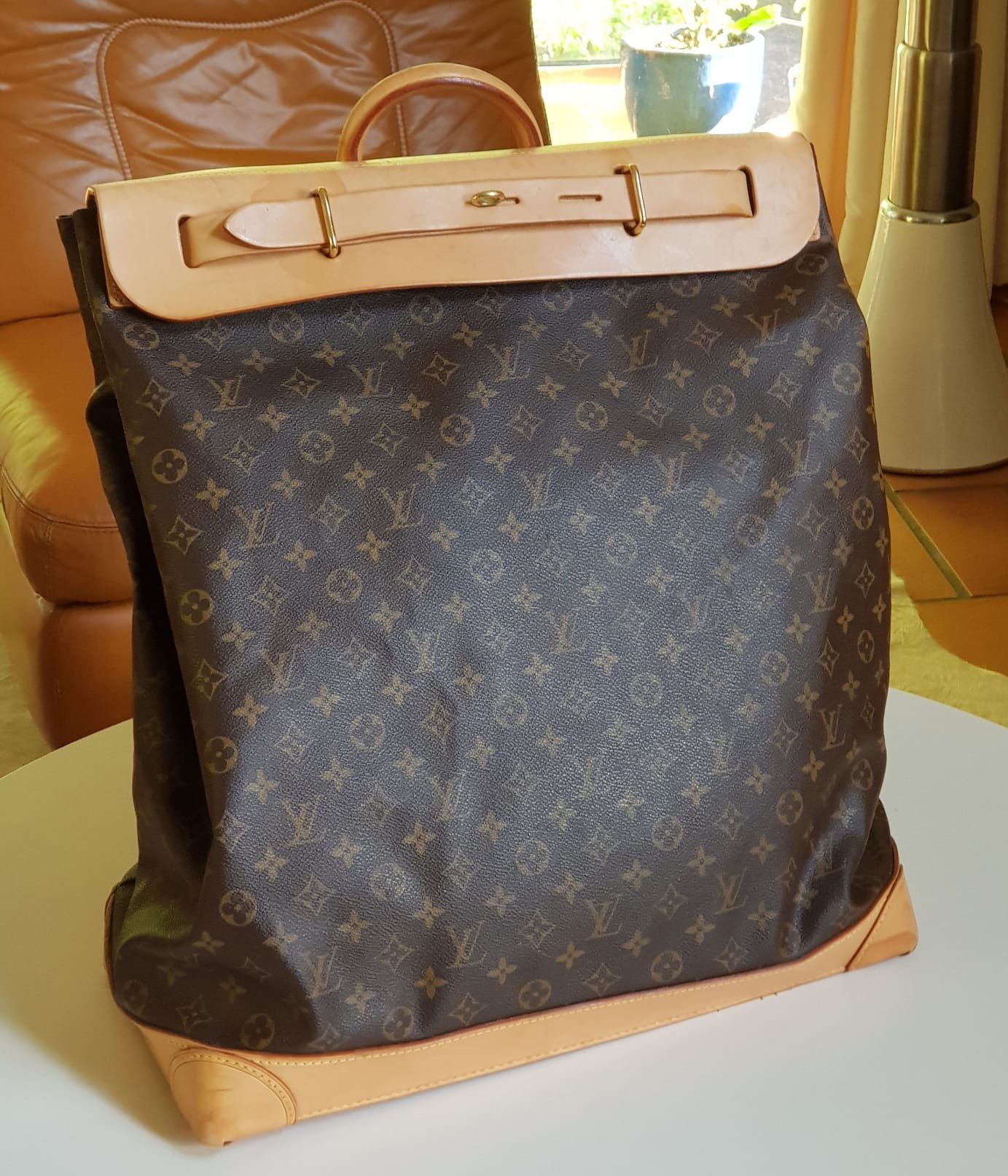 Null LOUIS VUITTON Steamer Bag in Monogram coated canvas and natural leather. Di&hellip;