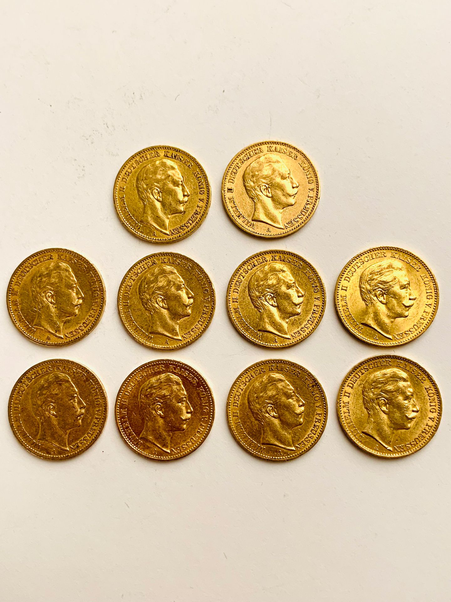 Null 10 STÜCK Gold, 20 Mark, 1889, 1890, 1891, 1894, 1896, 1900, 1901,1902, 1910&hellip;