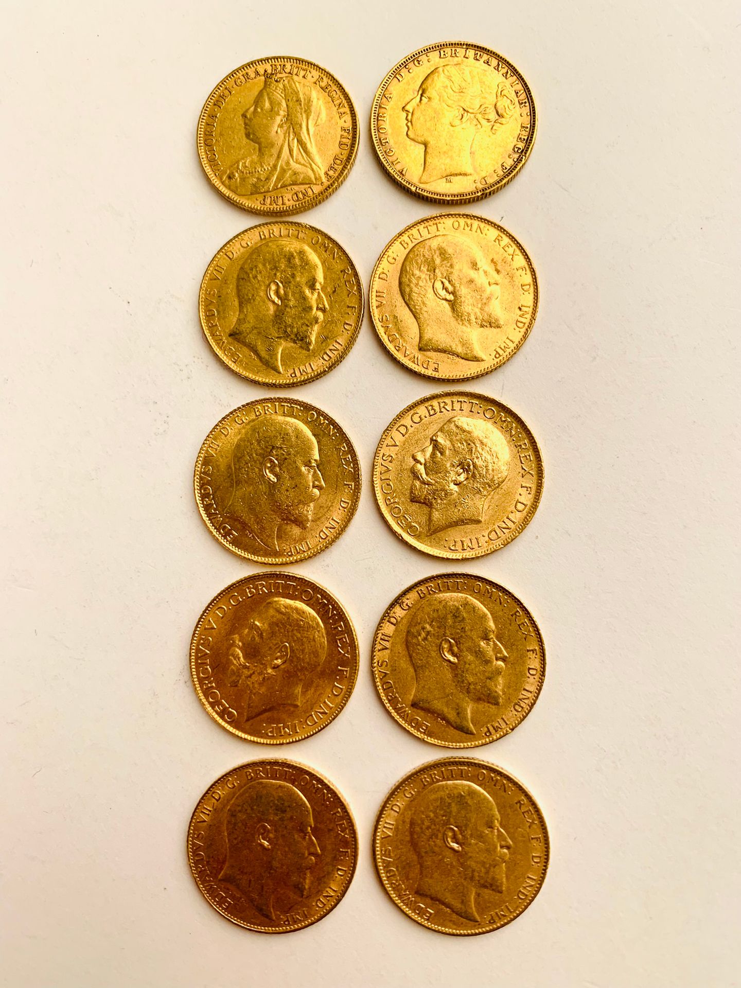 Null 10 British Sovereign Gold PIECES. 1874, 1894, 1903, 1904, 1906, 1907, 1909,&hellip;