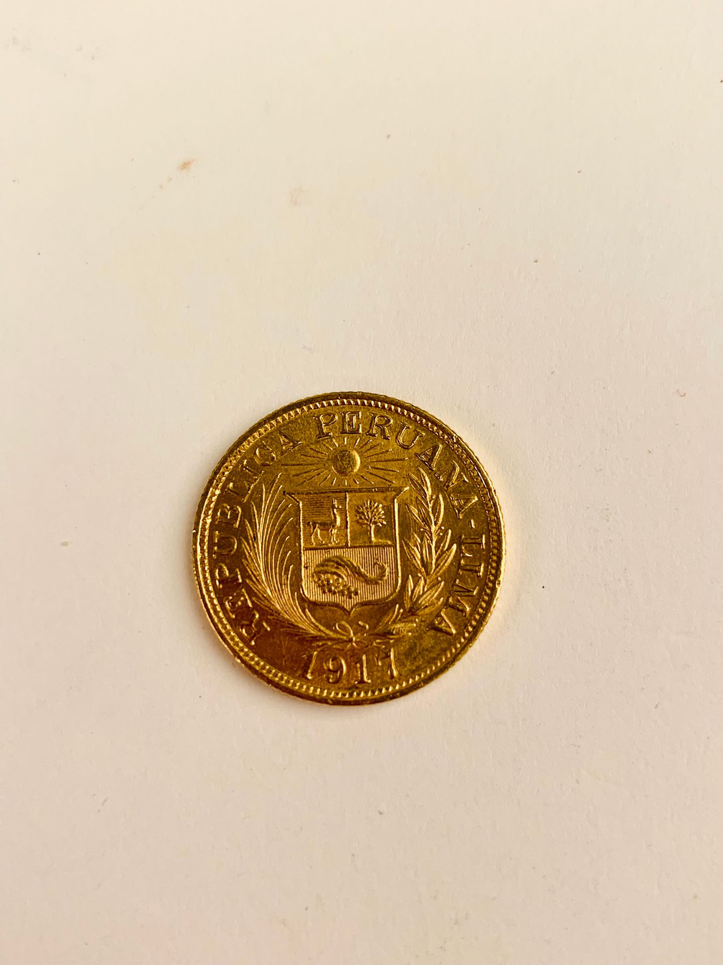Null 1 PIÈCE de 1 Libra or, péruvien de 1917, Lima. Poids : 8.00 gr