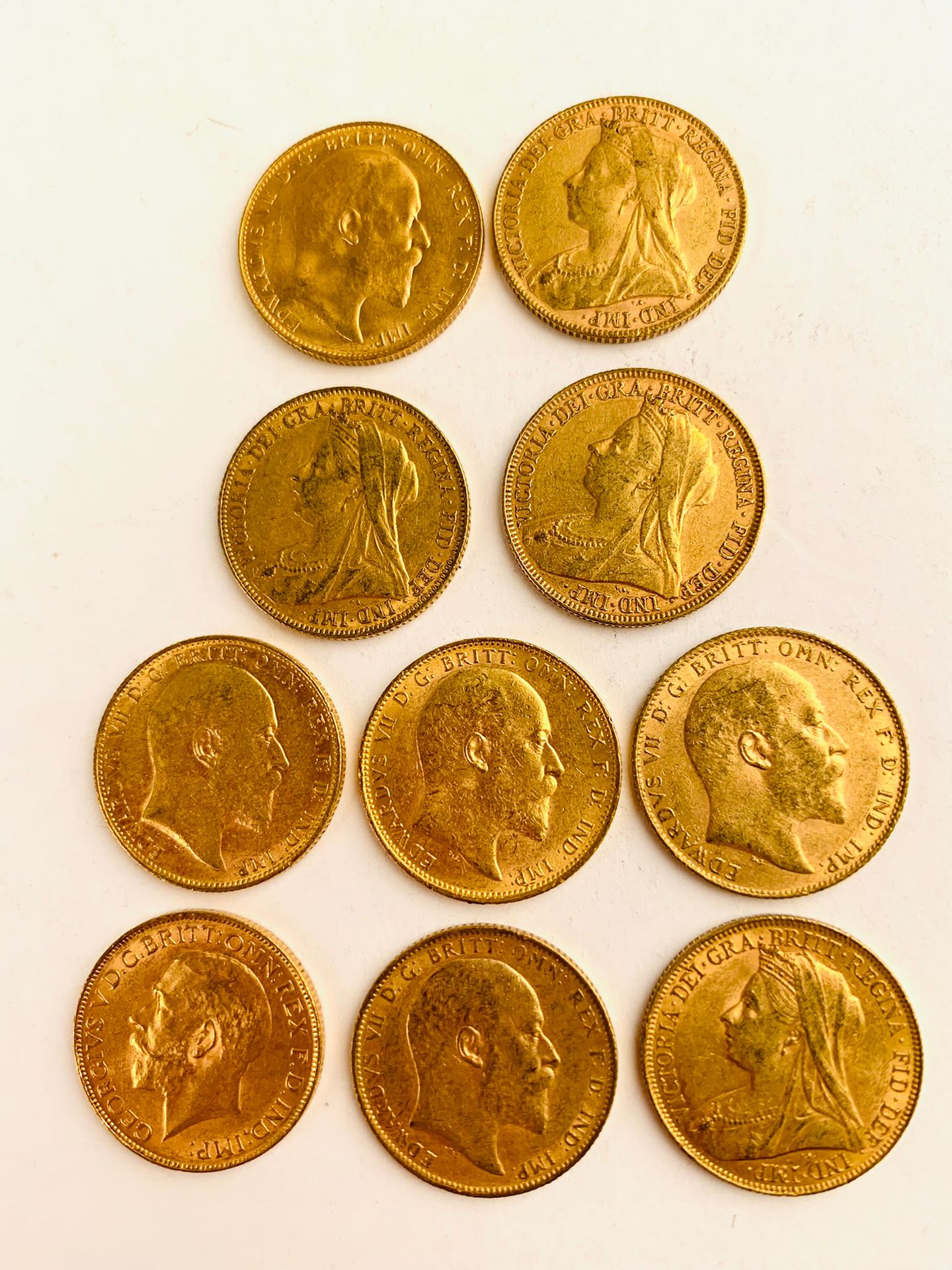 Null 10 British Sovereign Gold PIECES. 1893, 1900, 1901, 1902, 1904, 1905, 1906,&hellip;
