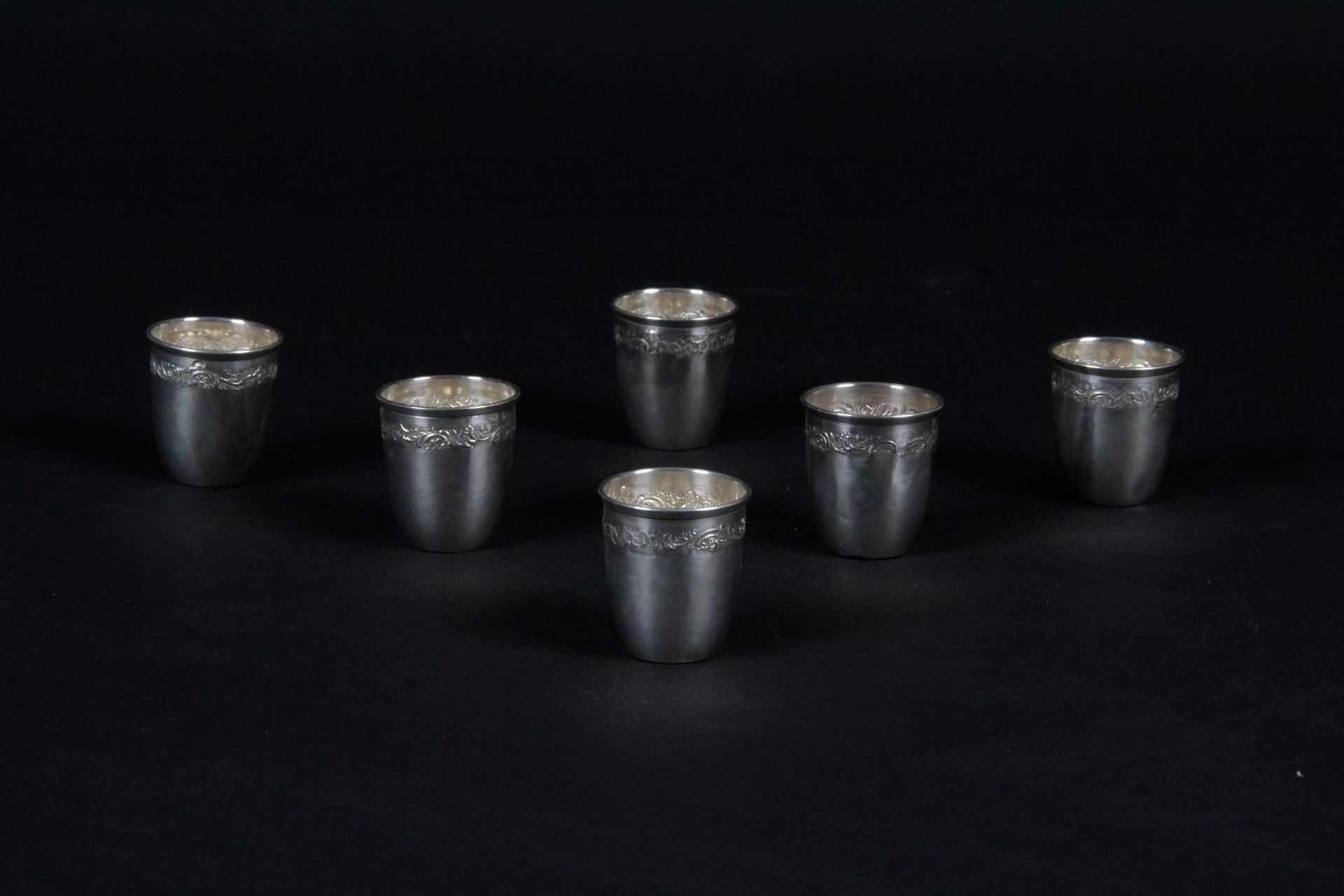 Null SIX GOBELETS with liquor out of silver, to 950 thousandths with decoration &hellip;