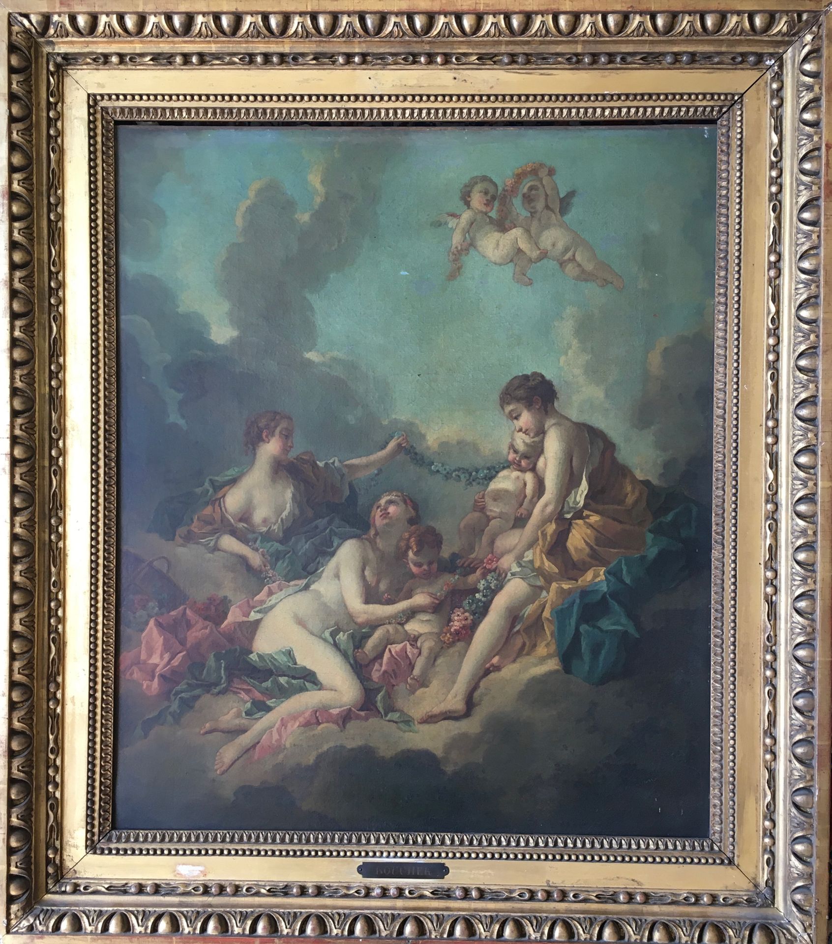 Null Jahrhundert, um François BOUCHER (1703-1770) Venus und Putti Öl auf Leinwan&hellip;