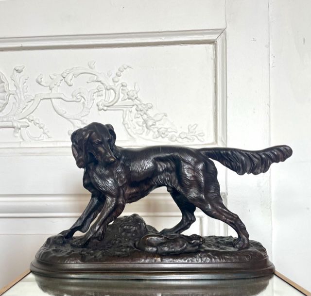 Null Jules MOIGNIEZ (1835-1894) Spaniel and hare Bronze with brown patina signed&hellip;