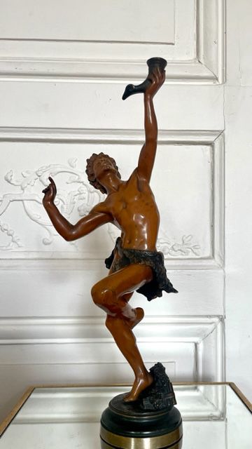 Null Ernest DAME (1845-1920) Dancing faun Double patina bronze signed on the ter&hellip;