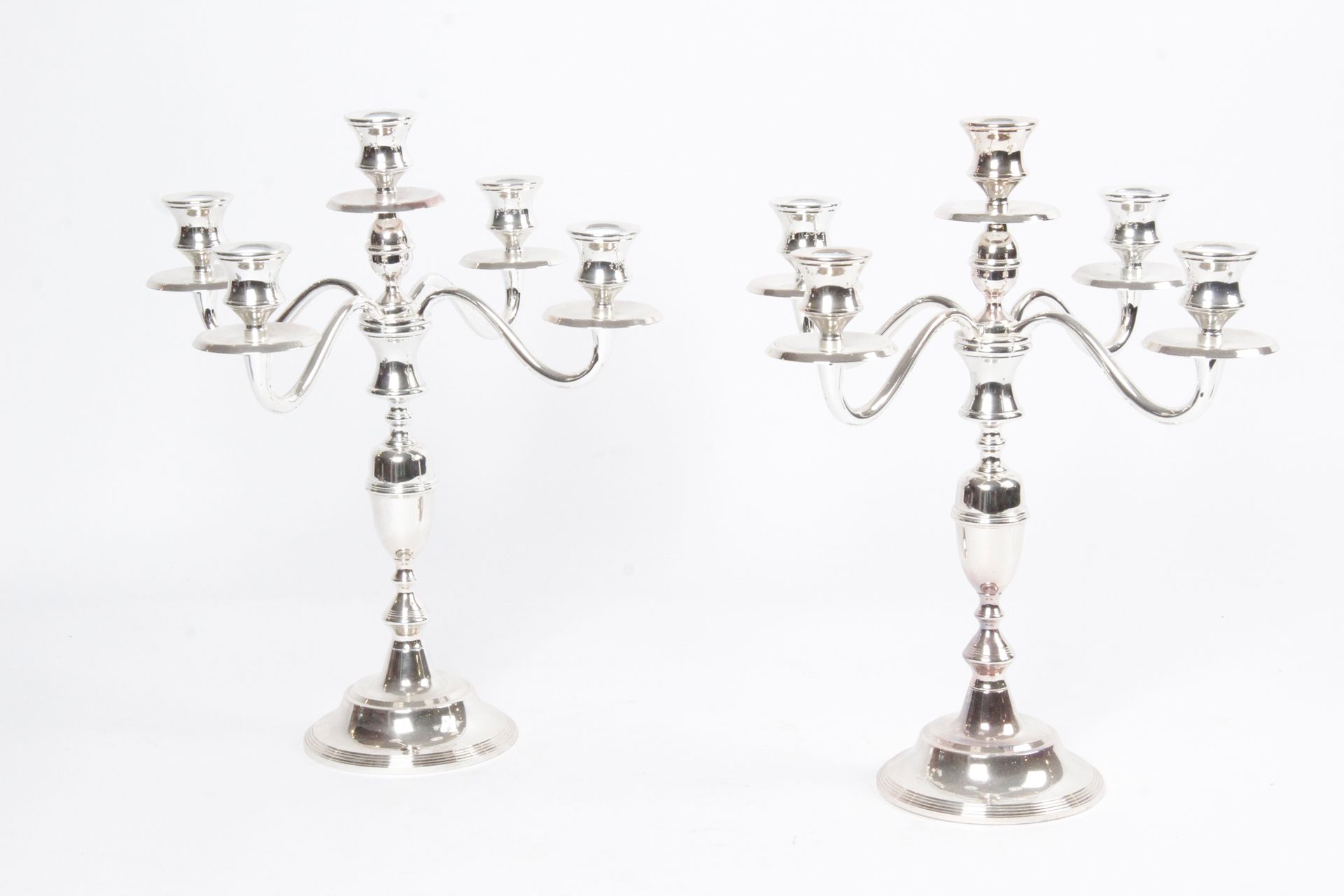 Null PAIR OF CANDELABRES : with five lights, baluster shaft, circular base. H : &hellip;