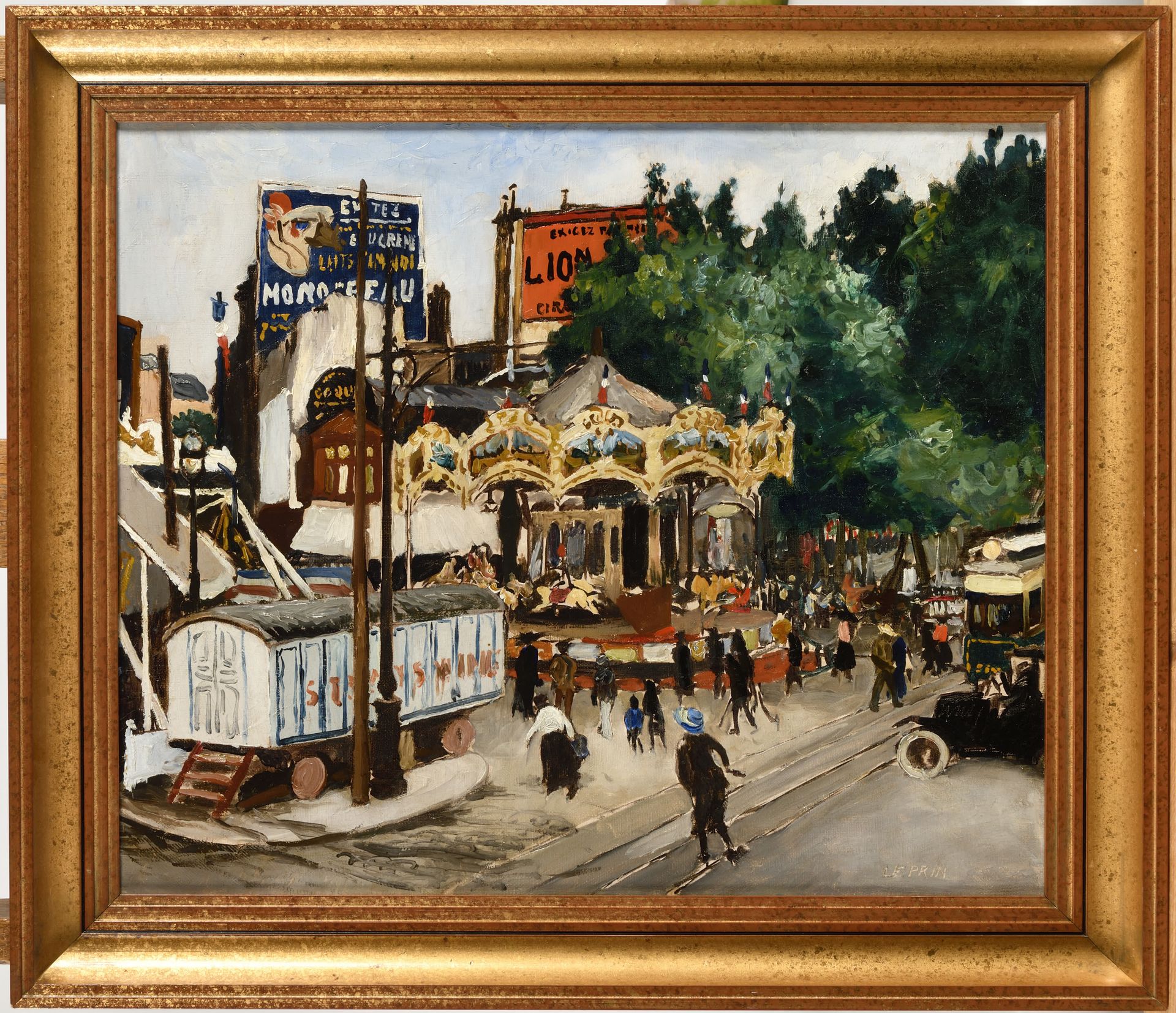 Null MARCEL LEPRIN (1891-1933) Le manège sur la place Blanche Olio su tela firma&hellip;