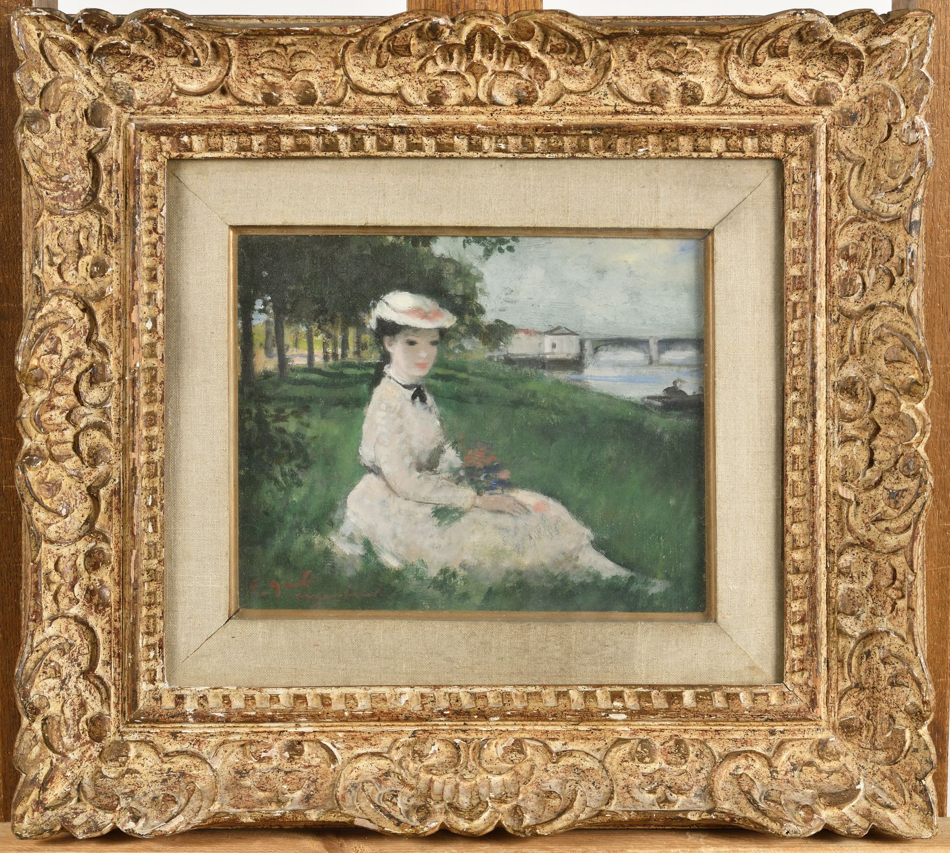 Null 
弗朗索瓦-加尔(1912-1987)

阿根特伊，坐在塞纳河畔的优雅女子

布面油画

签名并位于 "F.Gall Argenteuil "左下方
&hellip;